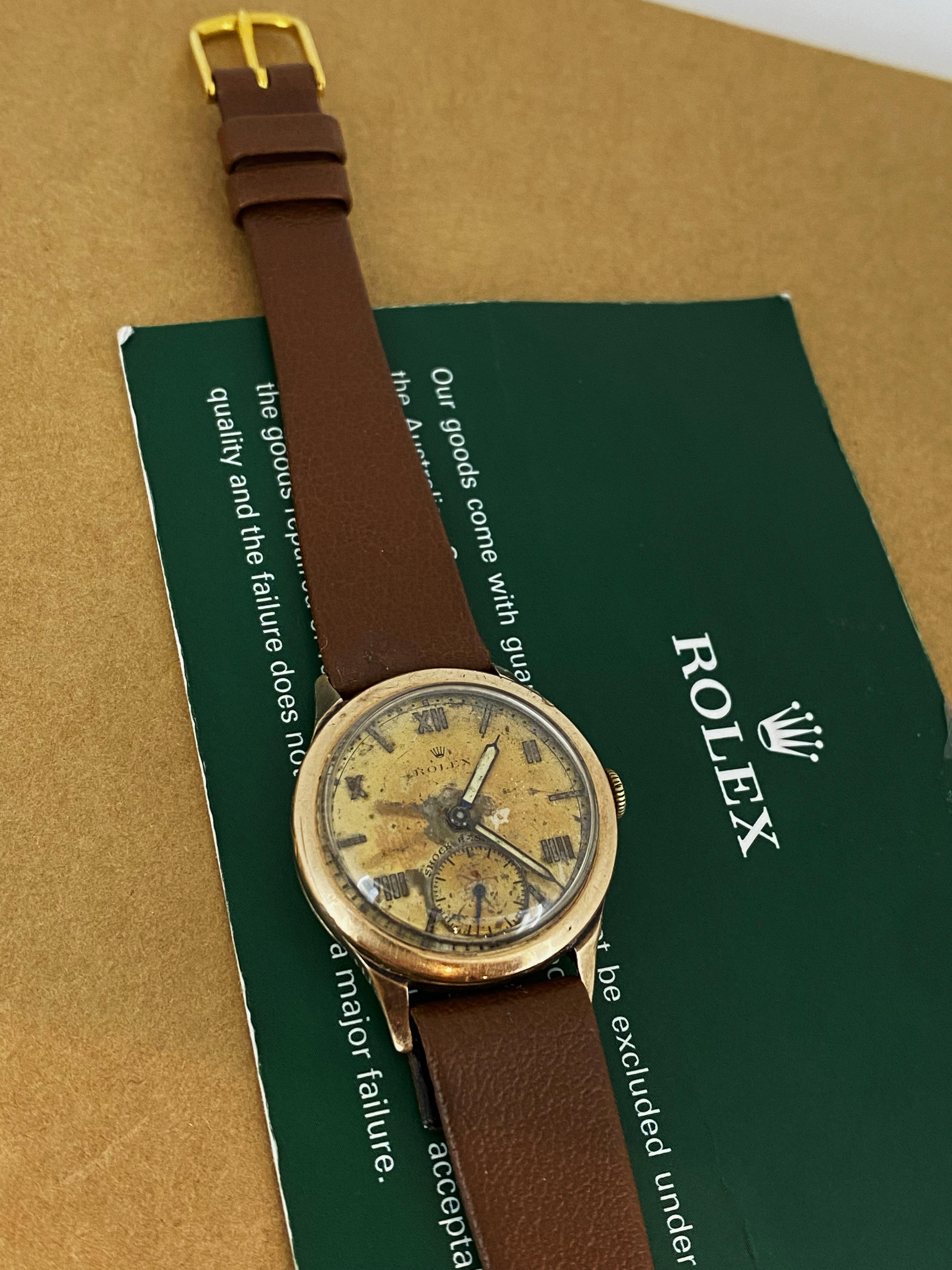 Rolex 1940's Art-Deco 9K Rose Gold 29mm Unisex Watch, Rare 