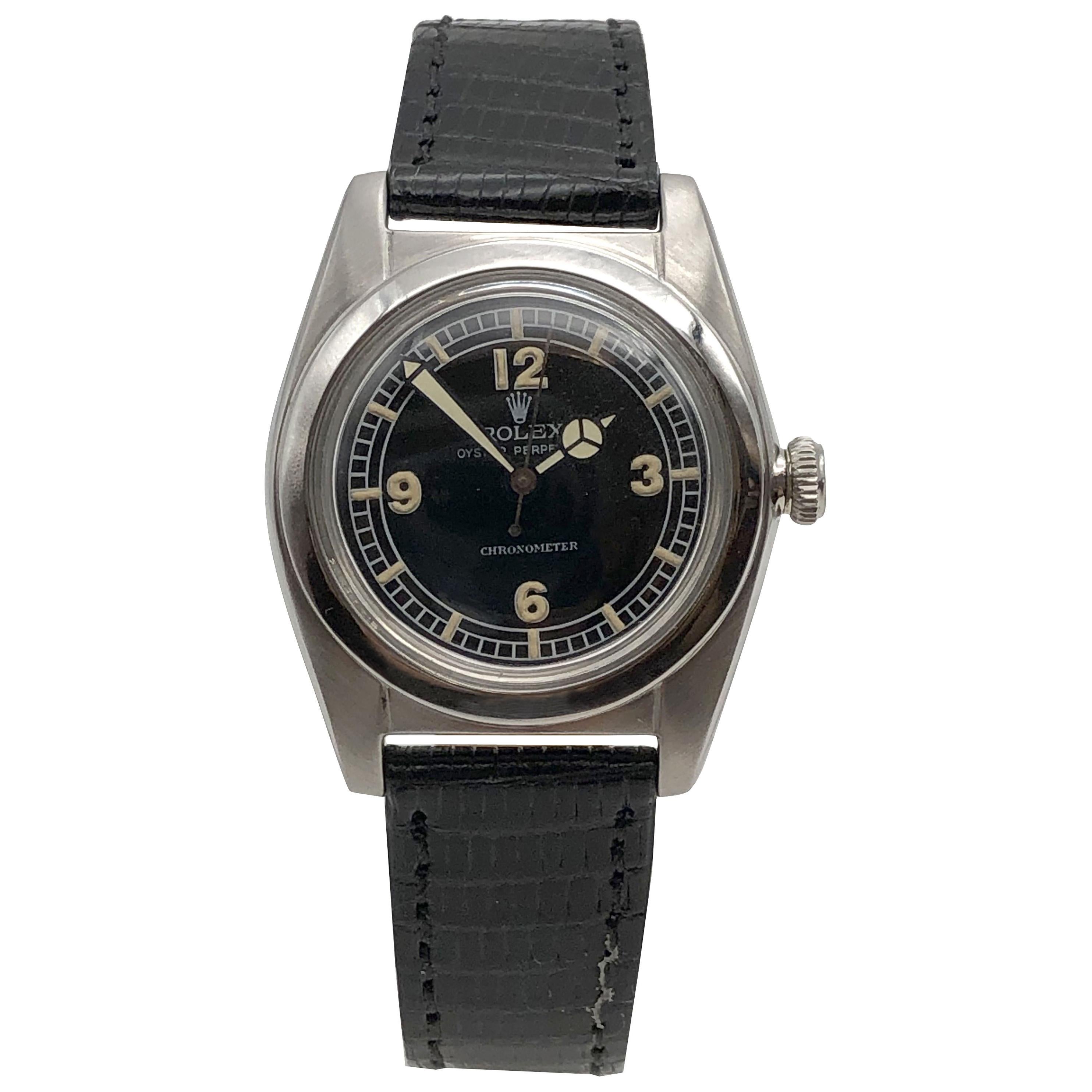 Rolex 1946 Steel Bubbleback Self Winding Wrist Watch
