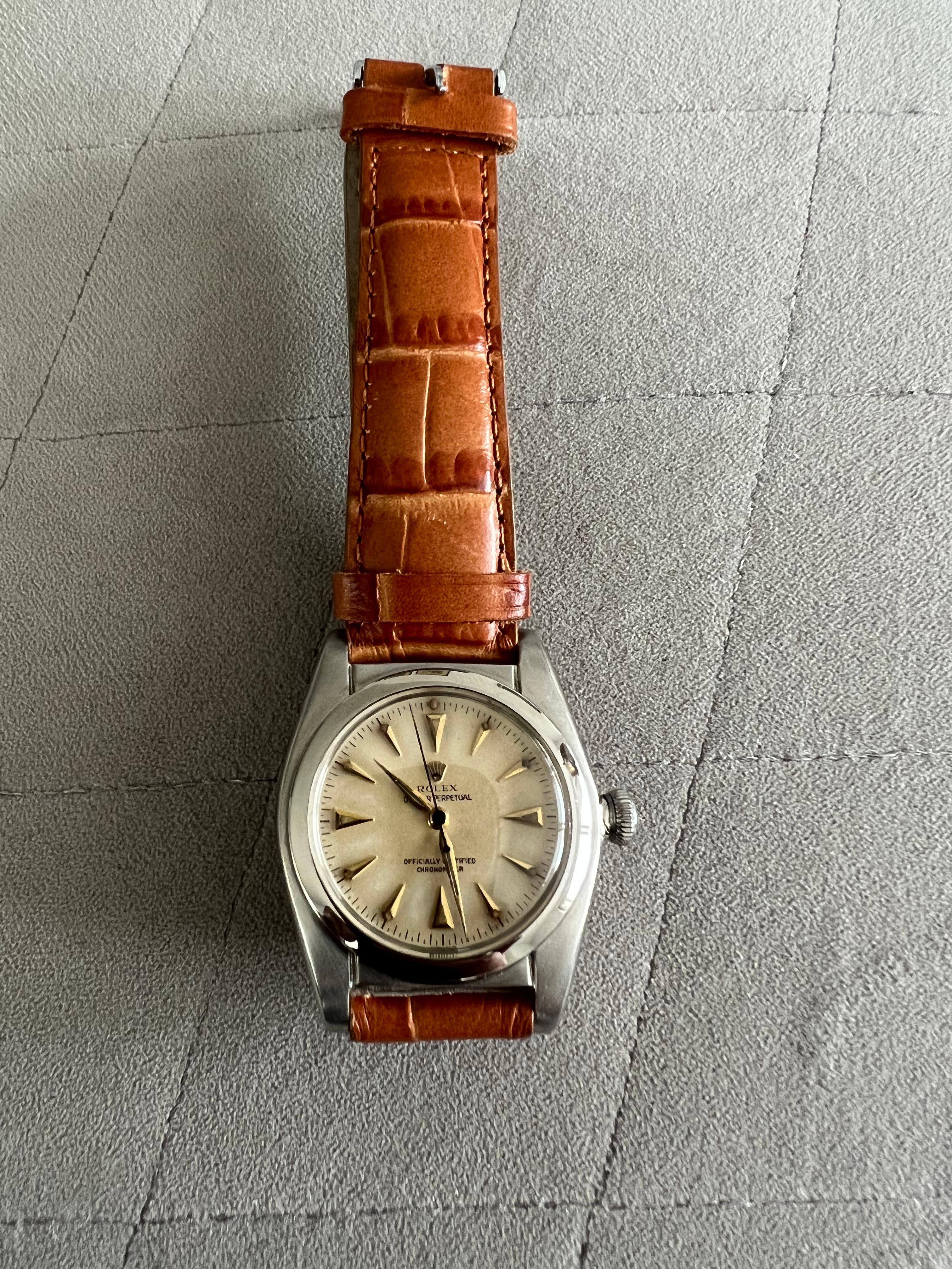Rolex 1950s Bubble Back Oyster Perpetual in Mint Condition In Excellent Condition In New York, NY