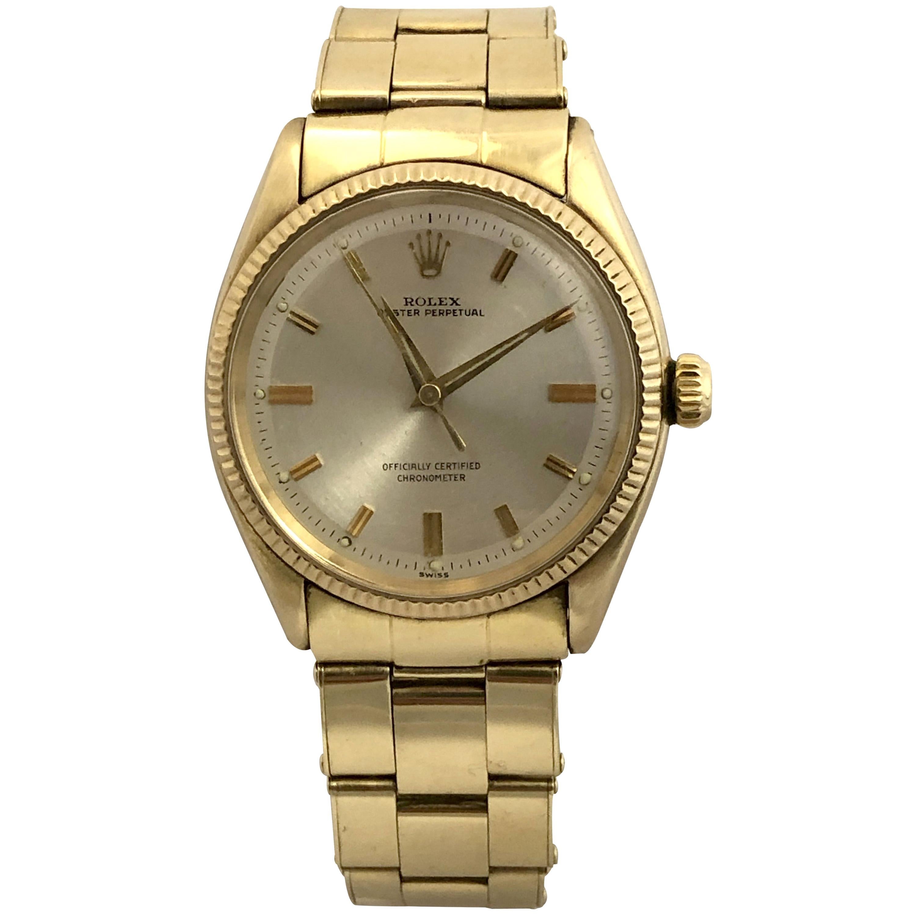 Rolex 1950s Ref 6567 Oyster Perpetual Gold Automatic Wristwatch on Bracelet