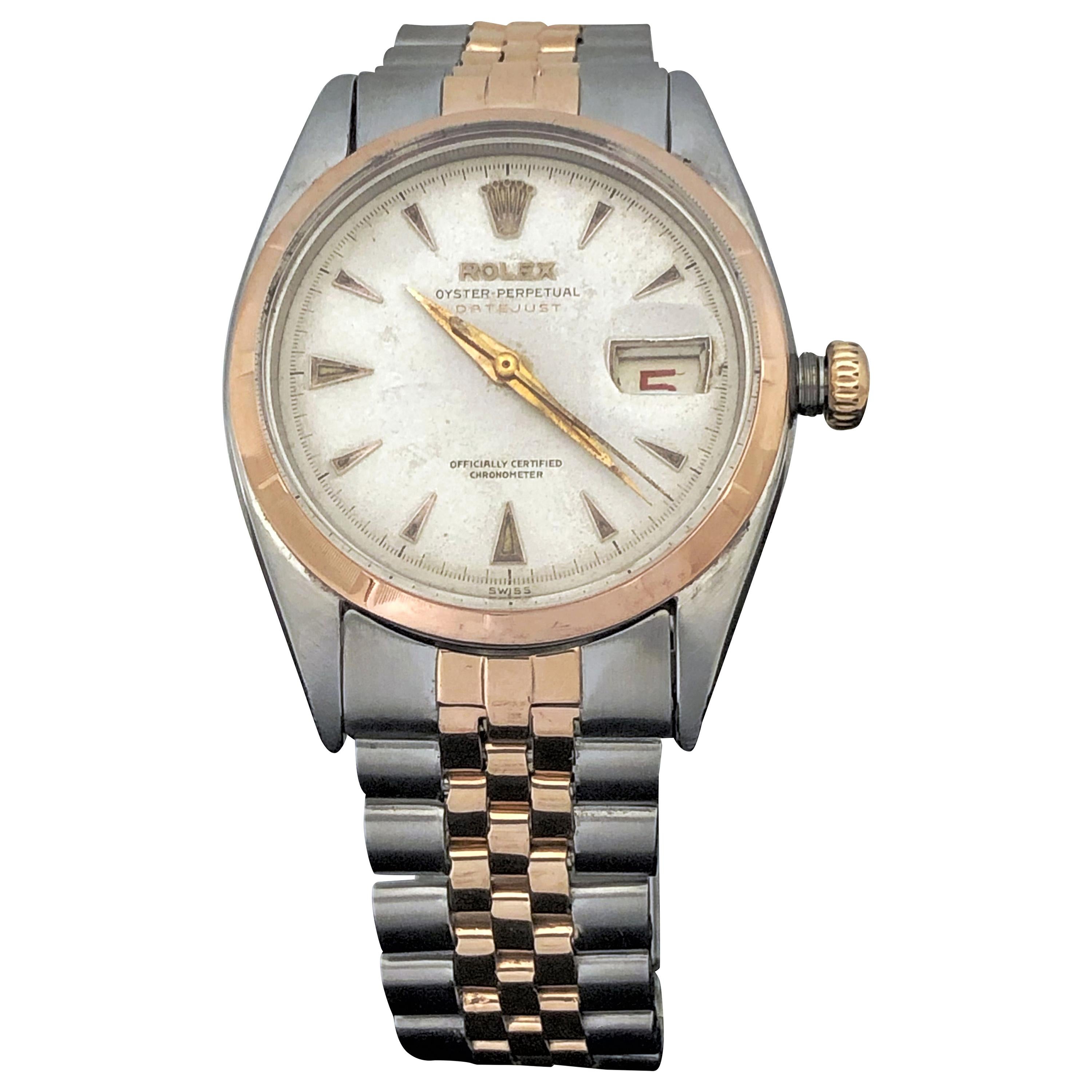 Rolex 1954 Rose Gold and Steel Reference 6305 Automatic Wristwatch