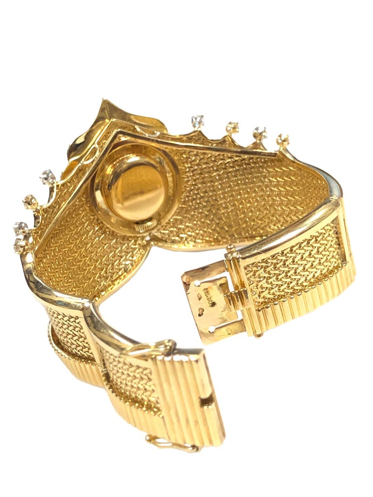 Rolex 1960s Large Yellow Gold and Diamond Bangle Bracelet Watch at 1stDibs