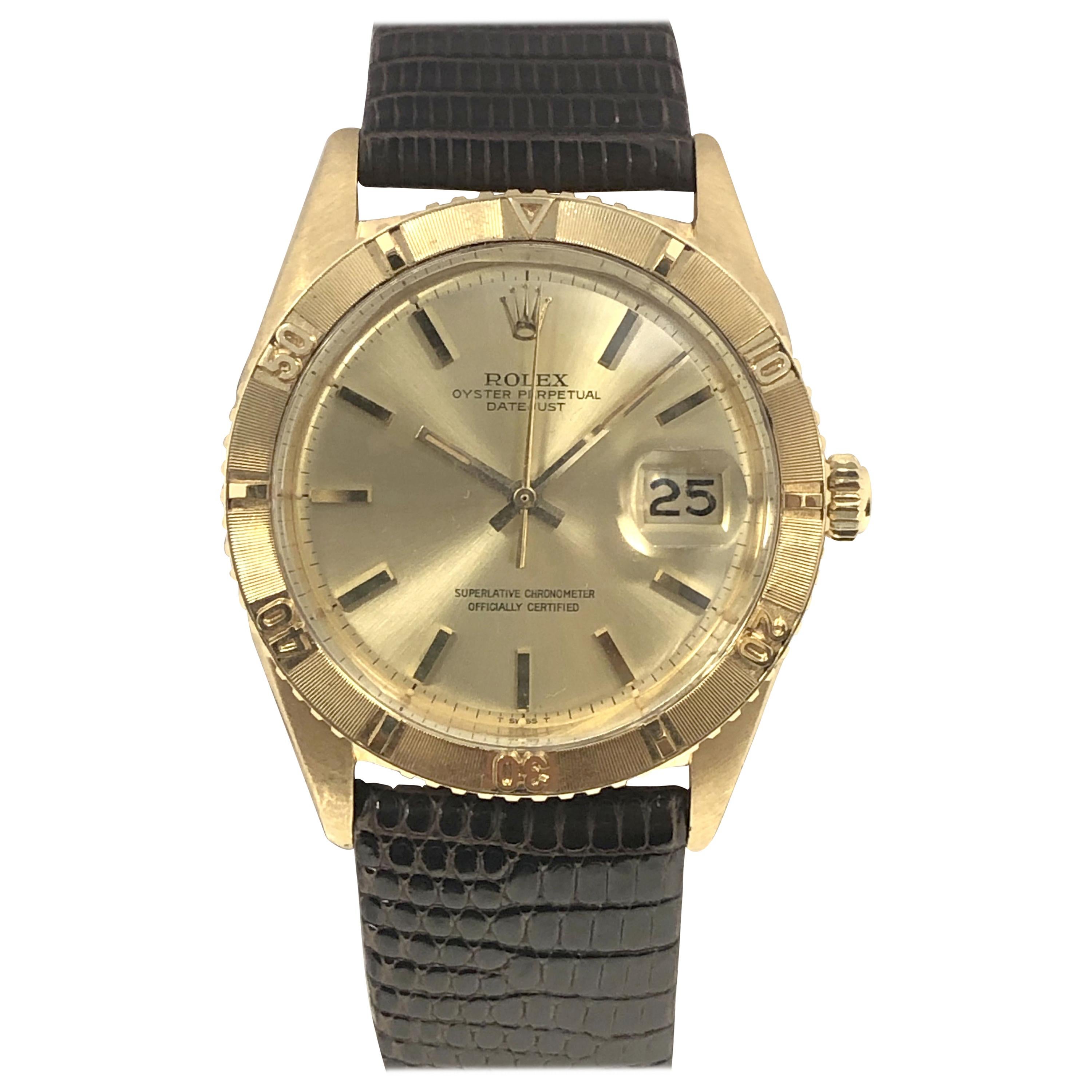 Rolex 1963 Ref 1625 Gold Datejust Turn O Graph Thunderbird Automatic Wristwatch