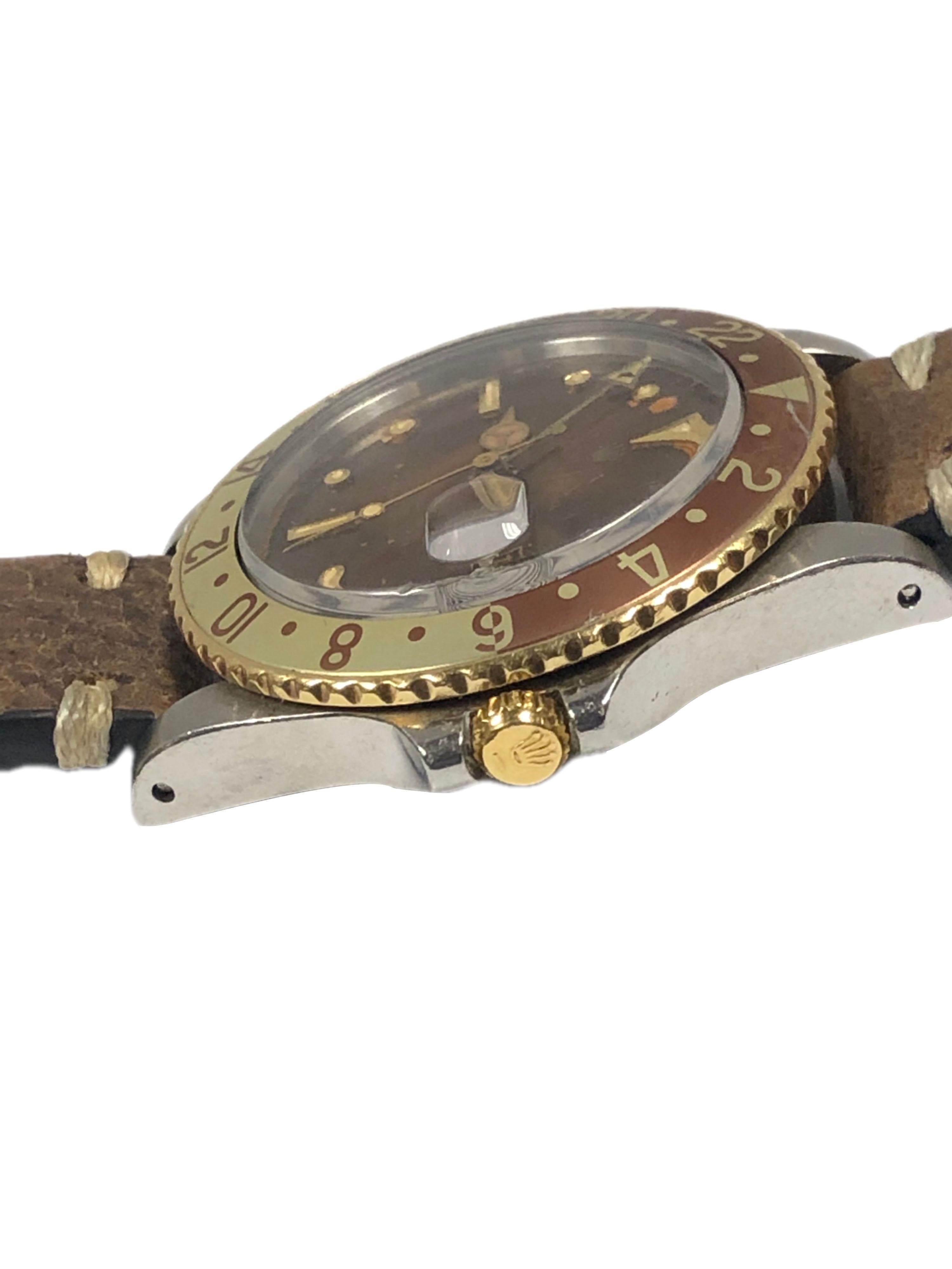 Rolex 1975 GMT Root Beer Gold und Stahl Armbanduhr 1