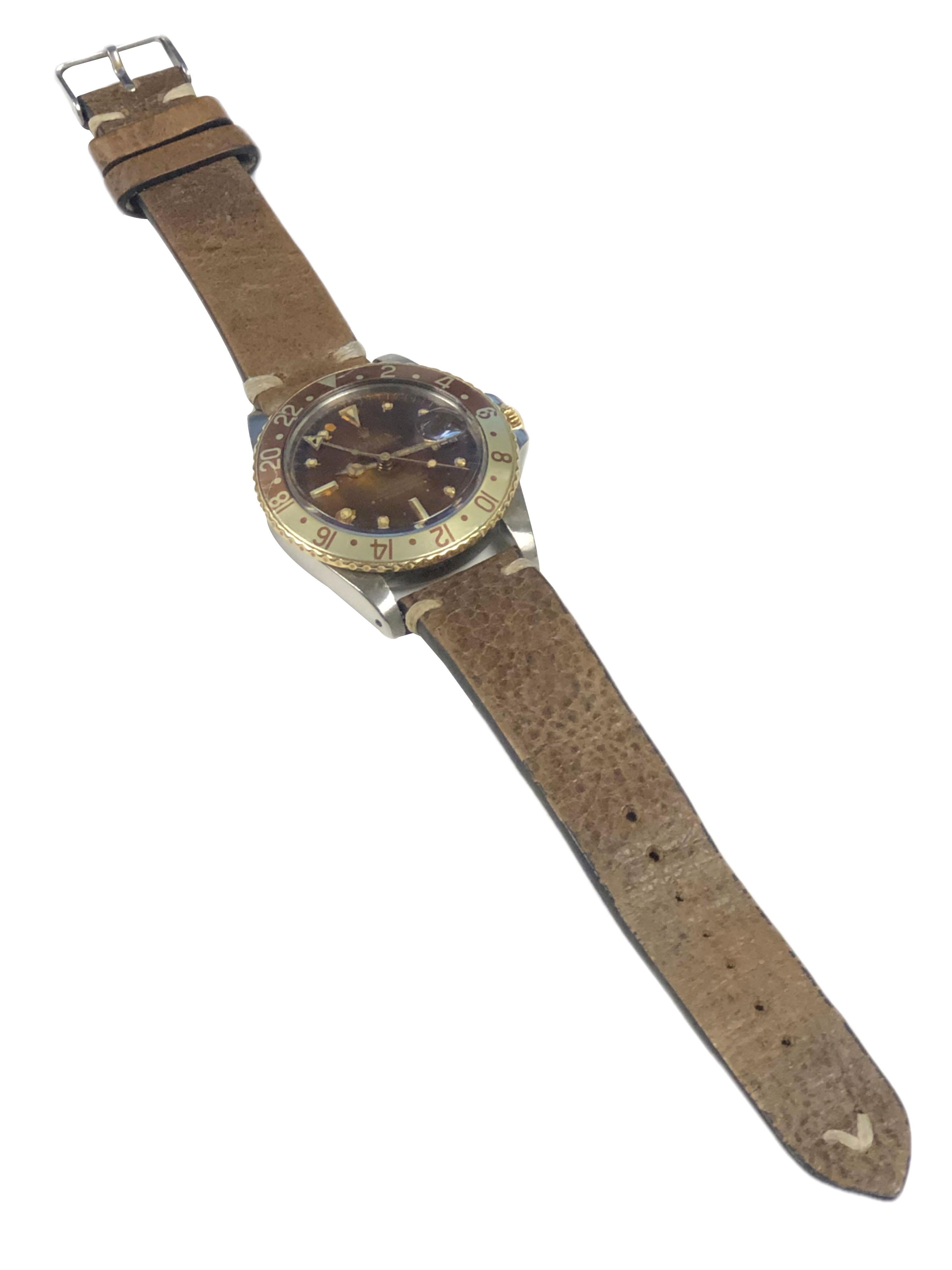 Women's or Men's Rolex 1975 GMT Root Beer Gold and Steel Wrist Watch