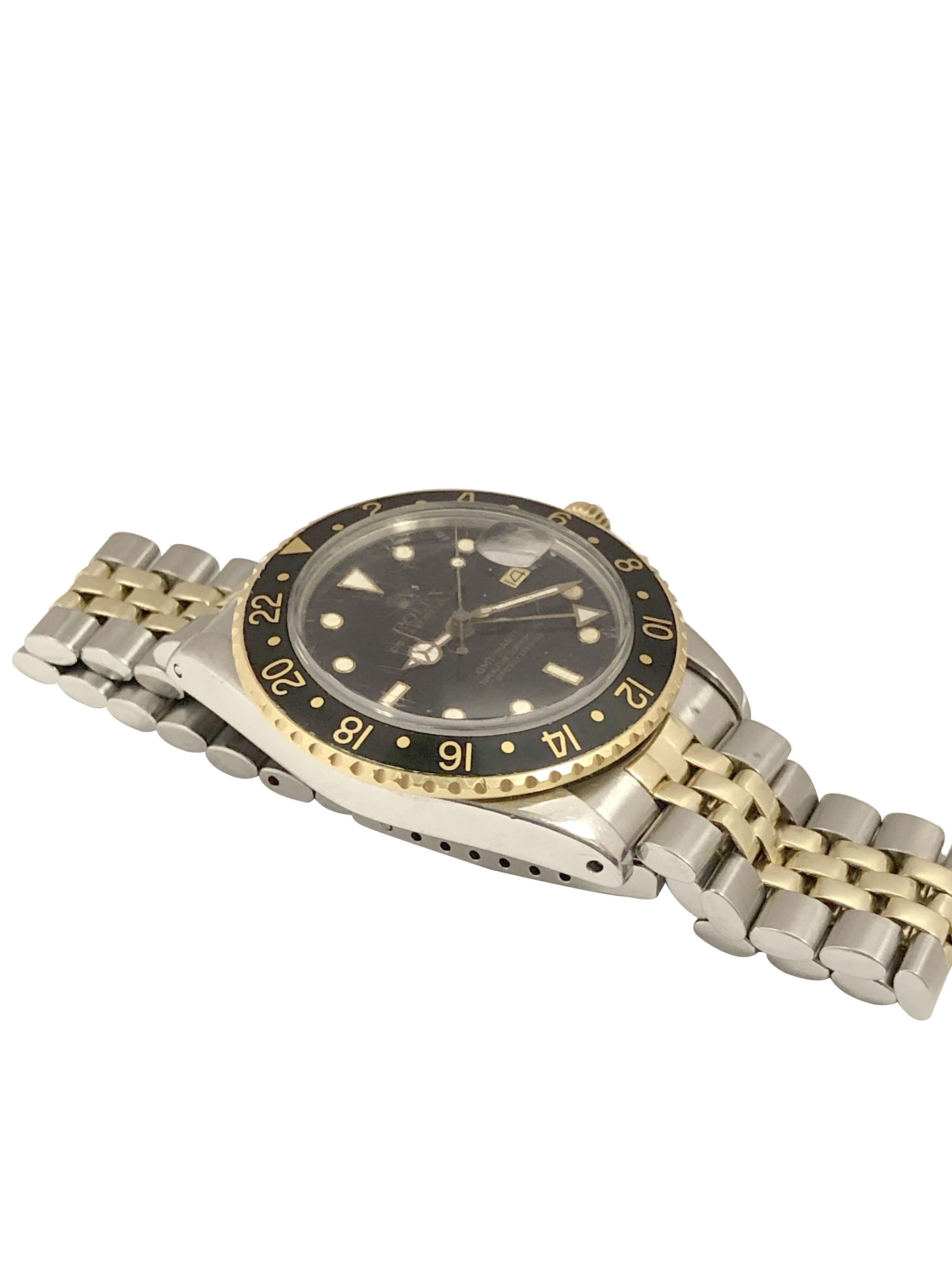 Rolex 1987 Referenz 16753 GMT Master Armbanduhr aus Gold und Stahl für Damen oder Herren