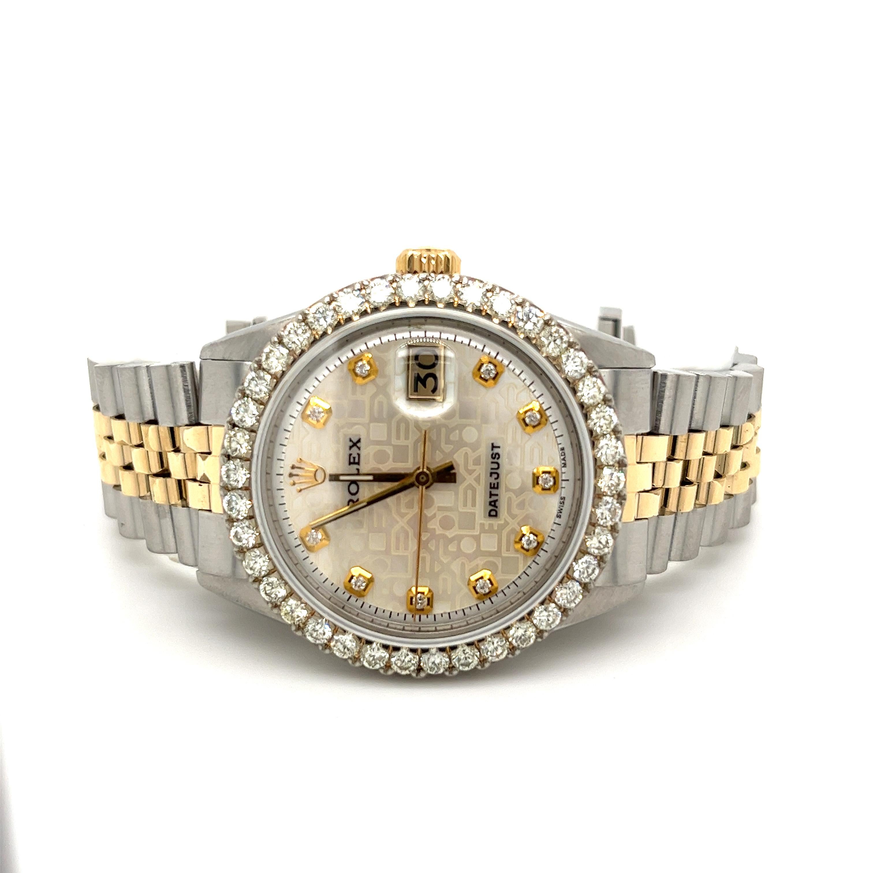 Moderne Rolex Montre Date Just à cadran blanc bicolore avec lunette en diamants, réf. 1601 en vente