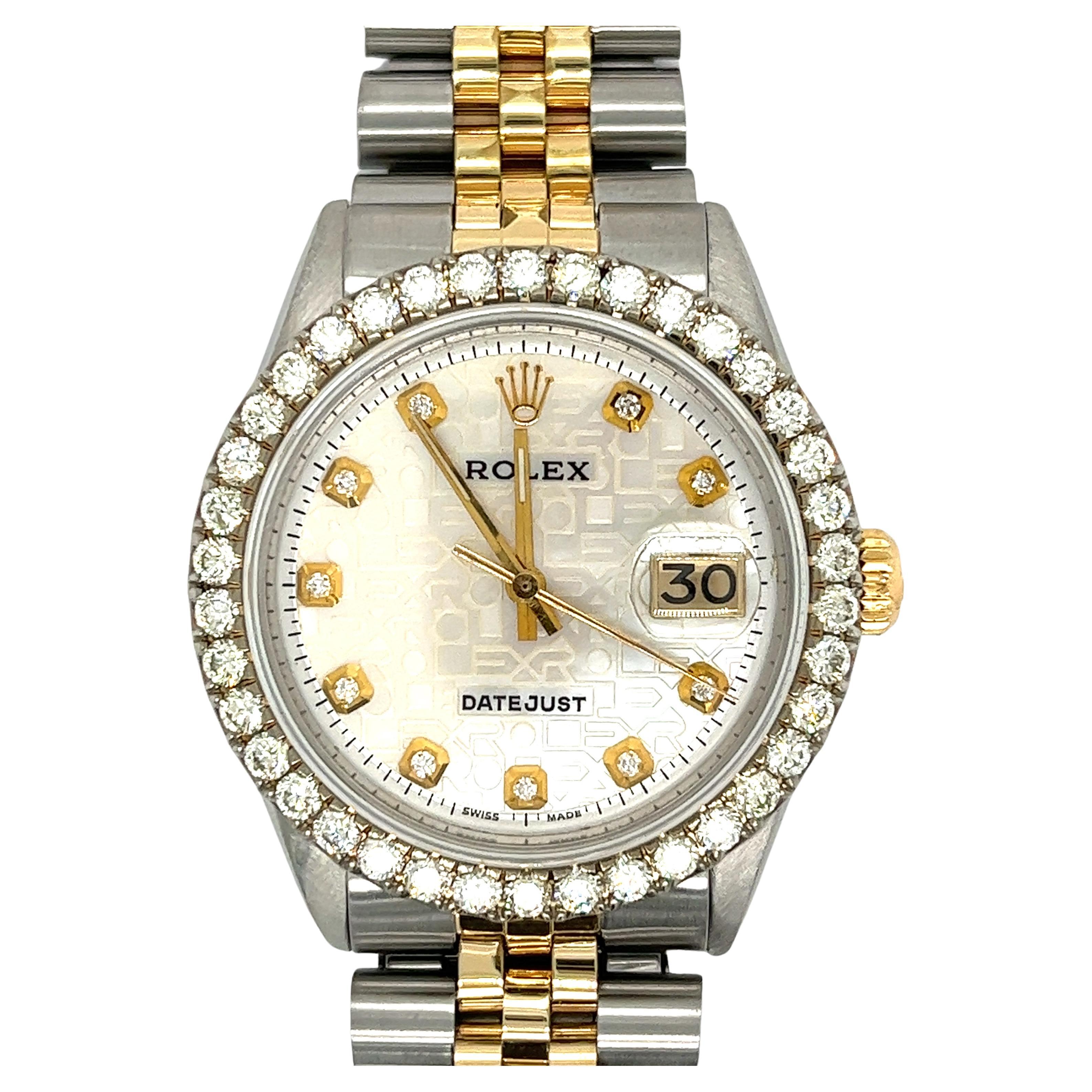 Rolex 2-Tone Date Just White Jubilee Dial Ref. 1601 With Diamond Bezel For Sale