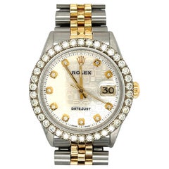 Rolex 2-Tone Date Just White Jubilee Dial Ref. 1601 With Diamond Bezel