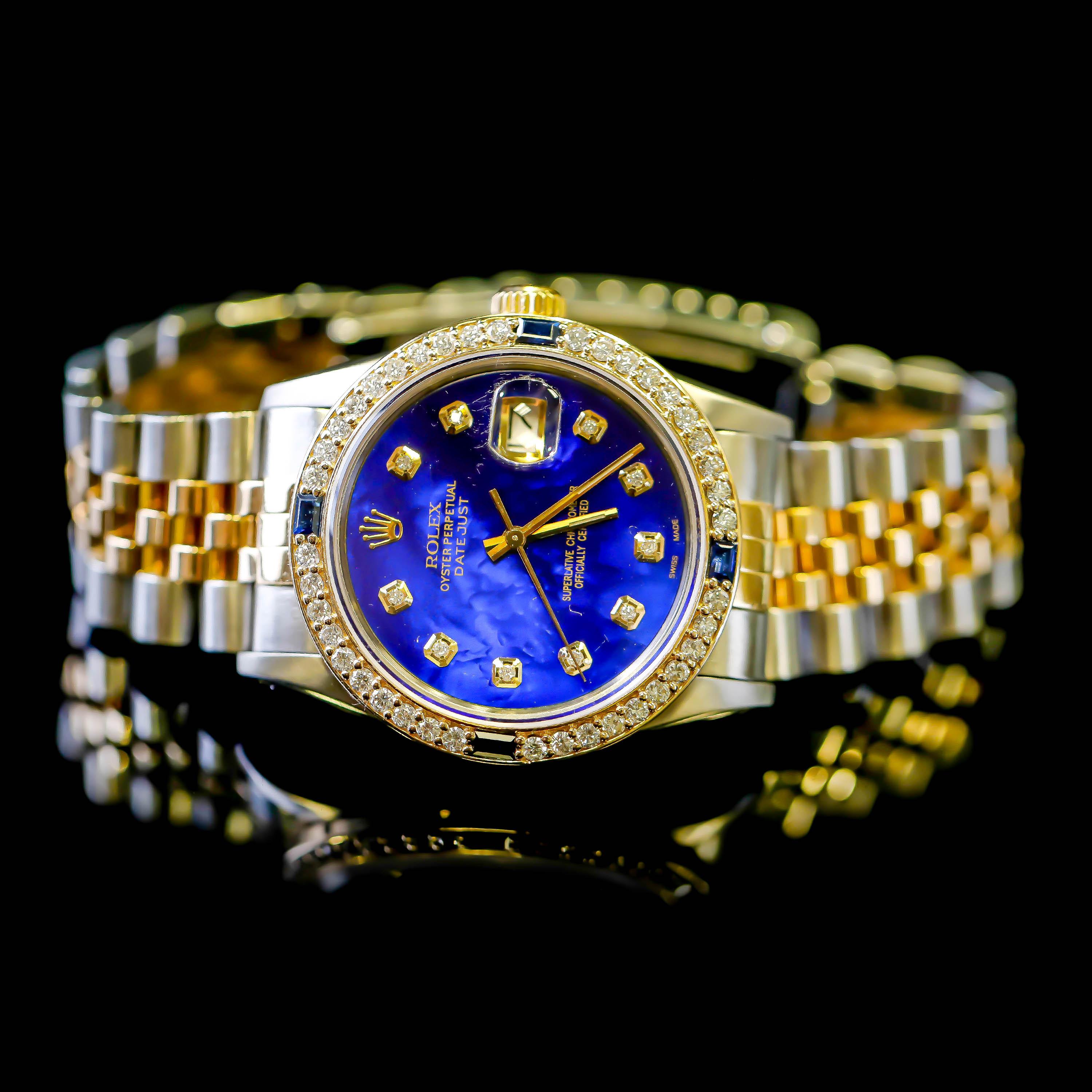 Rolex 2-Tone Datejust Mother of Pearl and Diamonds Automatic Dial 18k Gold Watch For Sale 1