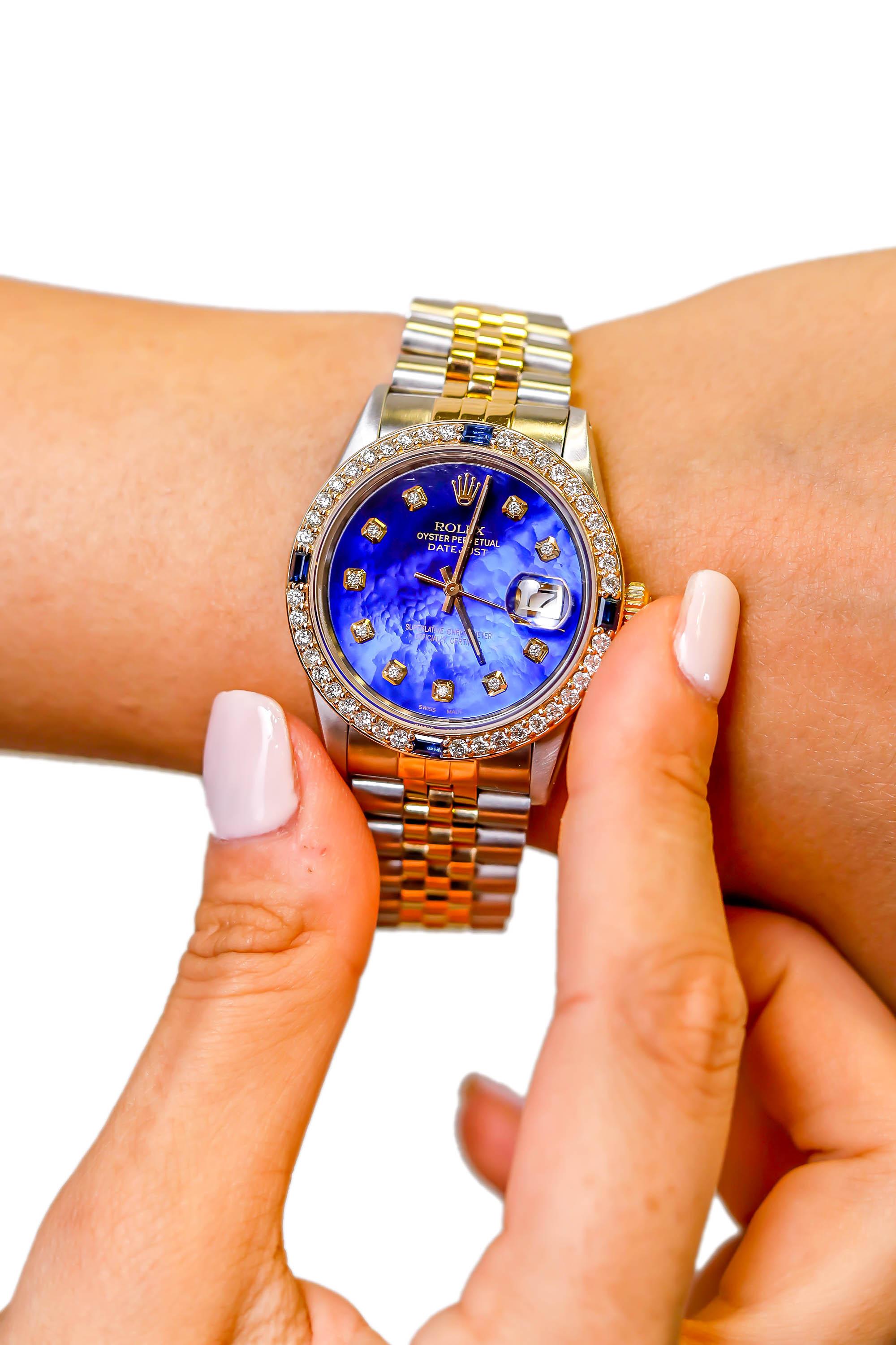 Taglio rotondo Orologio Rolex Datejust 2-Tone Madreperla e Diamanti Quadrante Automatico Oro 18k in vendita