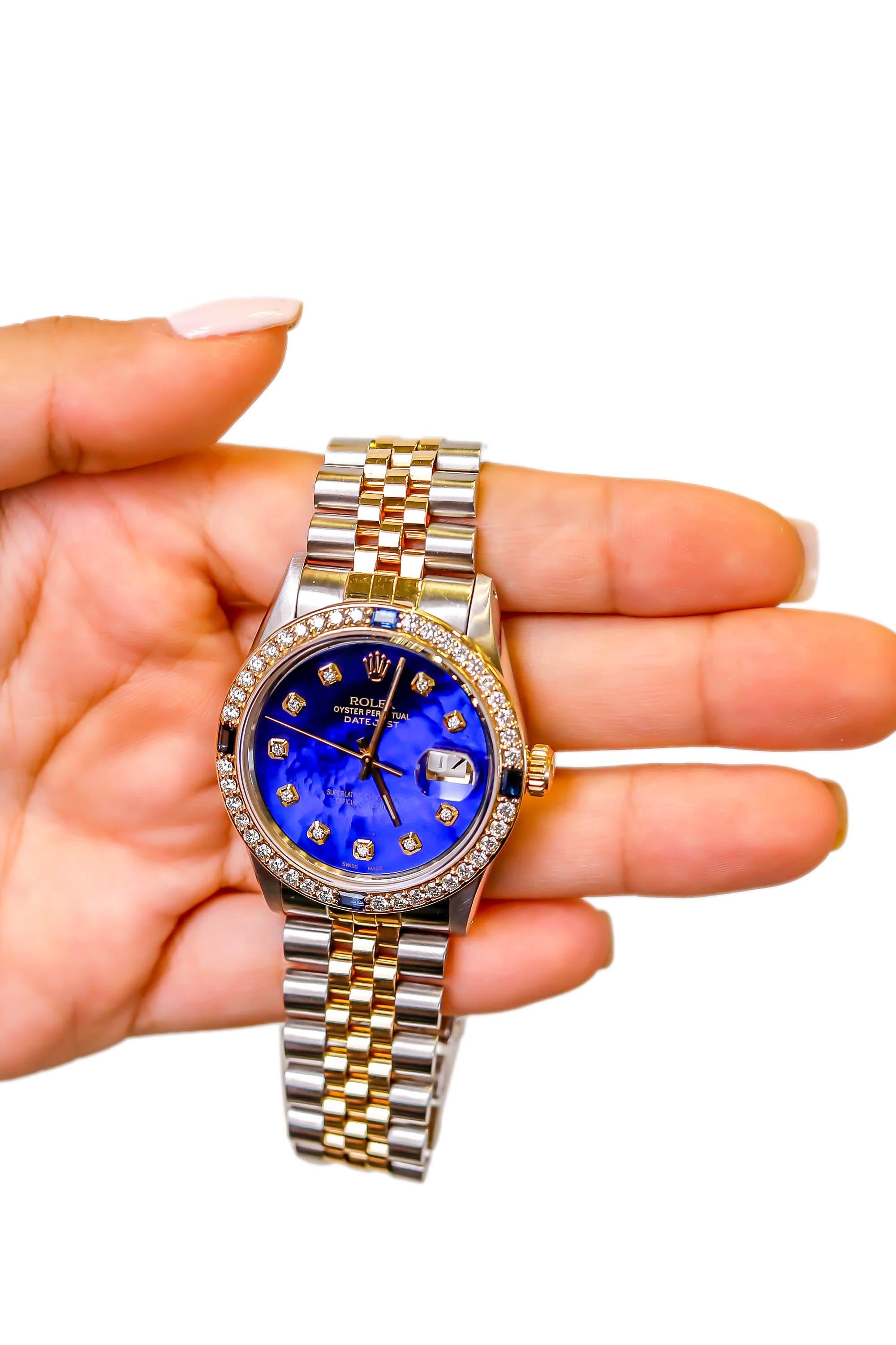 Rolex 2-farbige Datejust-Uhr aus Perlmutt und Diamanten mit Automatik-Zifferblatt aus 18k Gold im Zustand „Hervorragend“ im Angebot in New York, NY