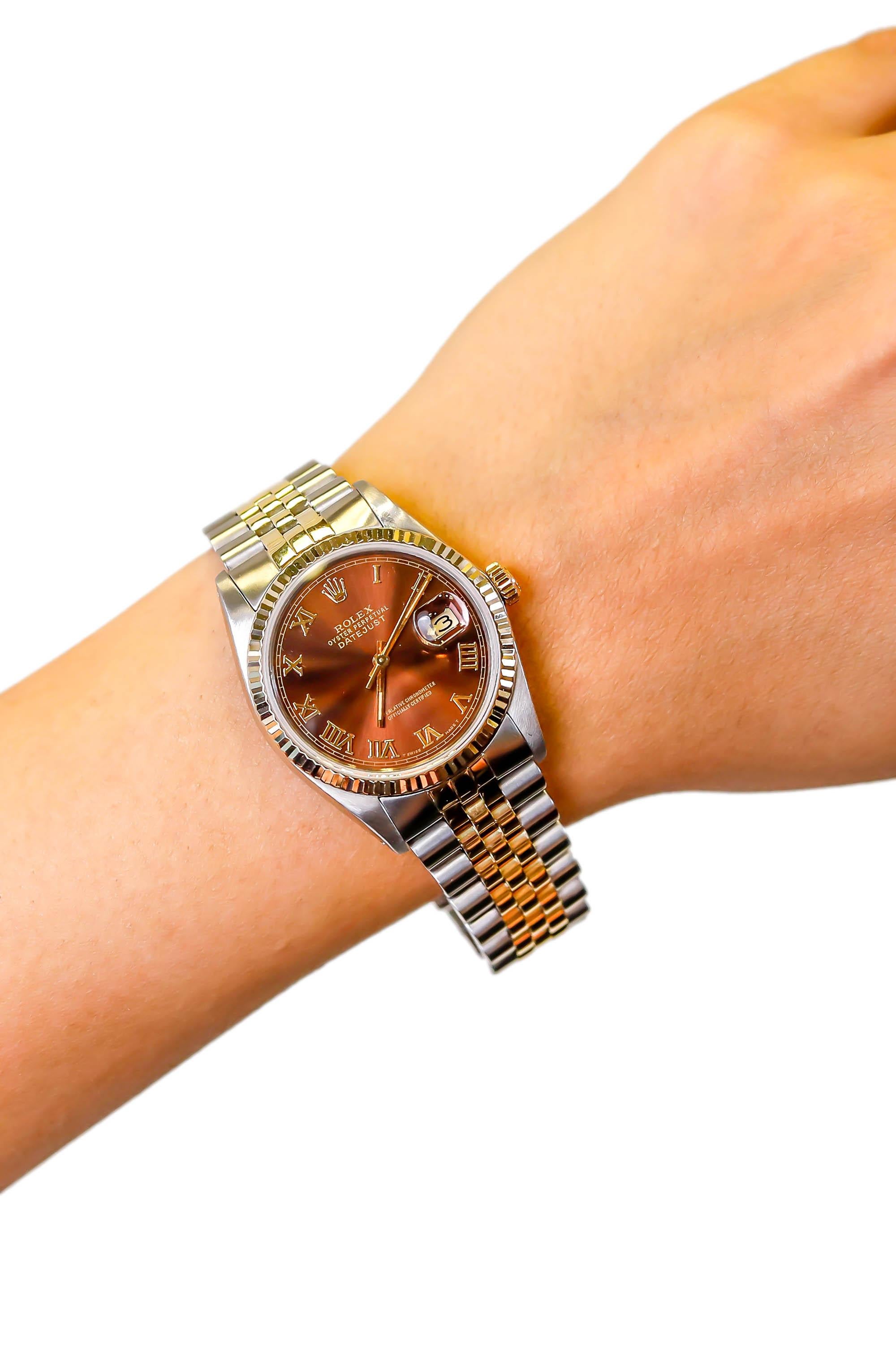Rolex 2-Tone Stainless Steel Datejust Brown Roman Numerals Automatic Wristwatch en vente 1