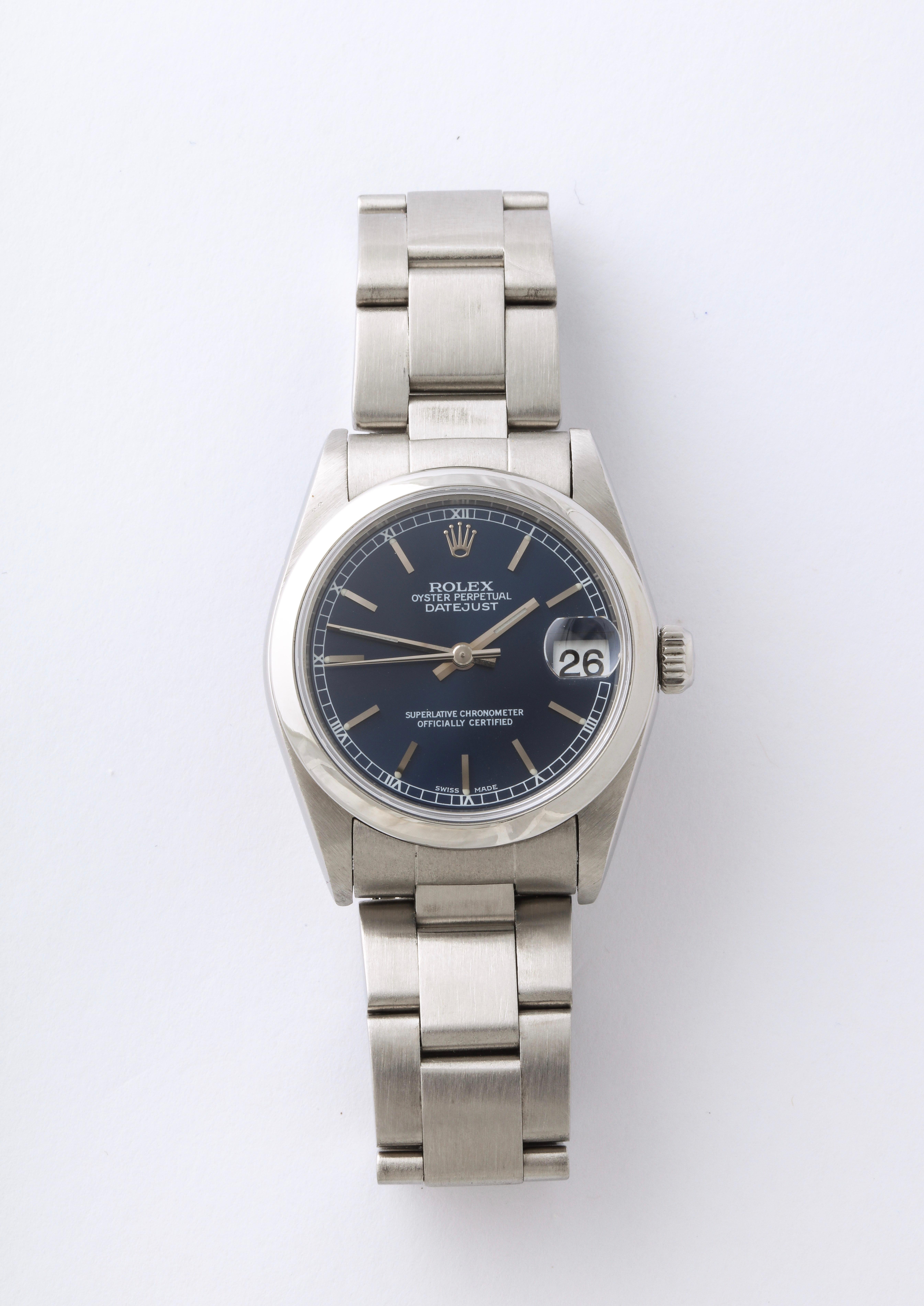 Rolex 2003 Full Set Mint Condition Midsize Datejust Blaue Zifferblattuhr in voller Ausführung (Moderne)