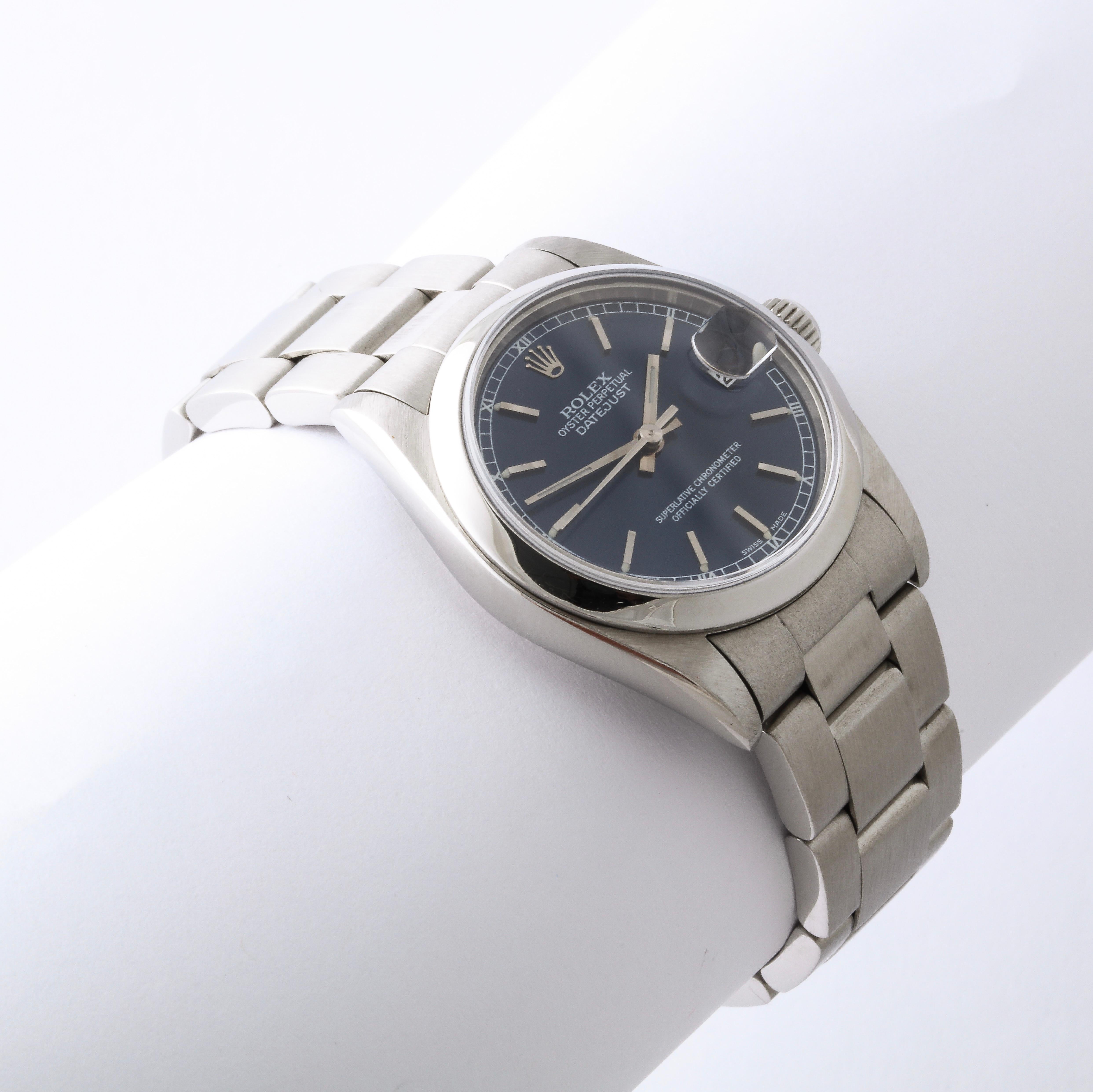 Rolex 2003 Full Set Mint Condition Midsize Datejust Blaue Zifferblattuhr in voller Ausführung im Zustand „Hervorragend“ in Bal Harbour, FL