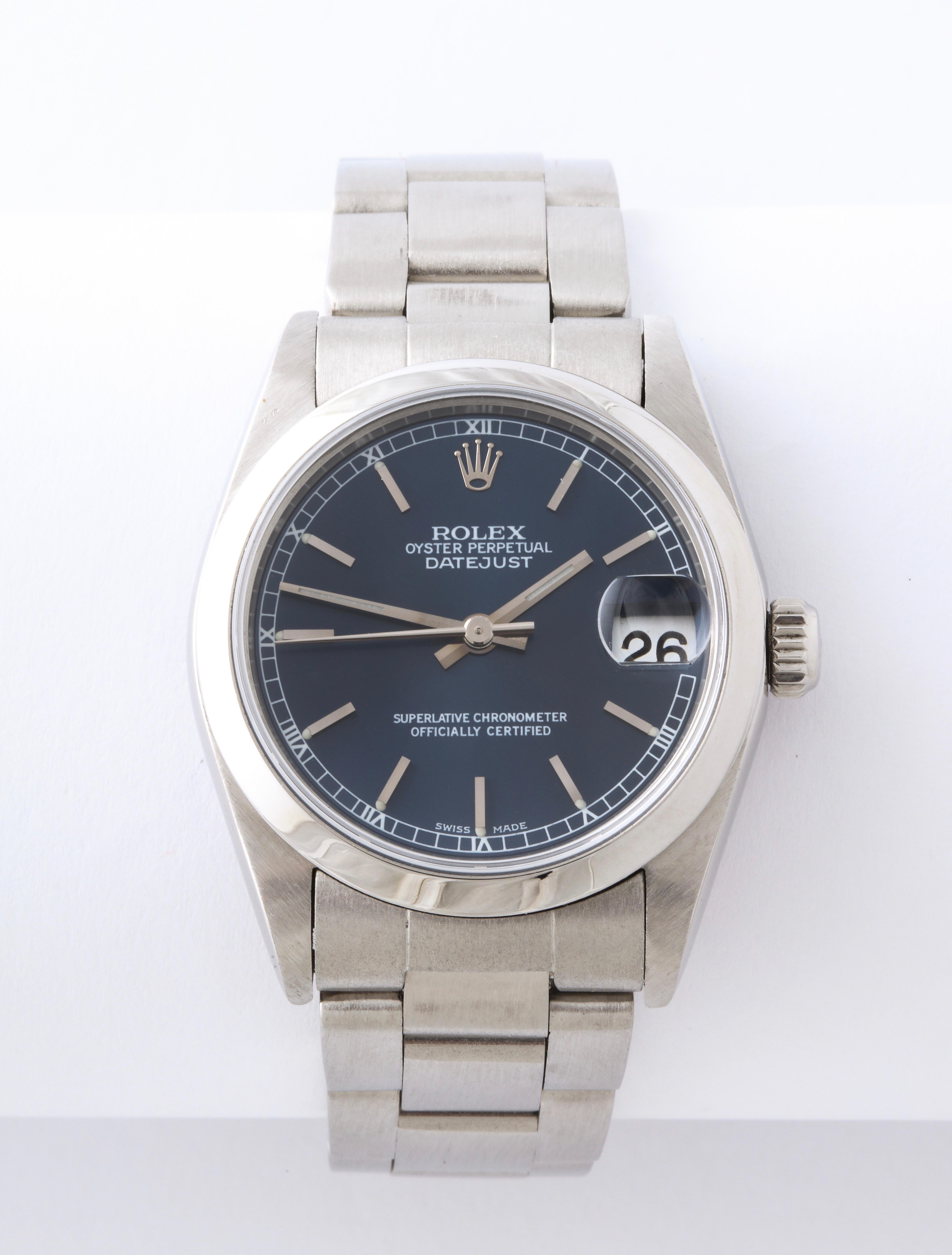 Rolex 2003 Full Set Mint Condition Midsize Datejust Blaue Zifferblattuhr in voller Ausführung für Damen oder Herren