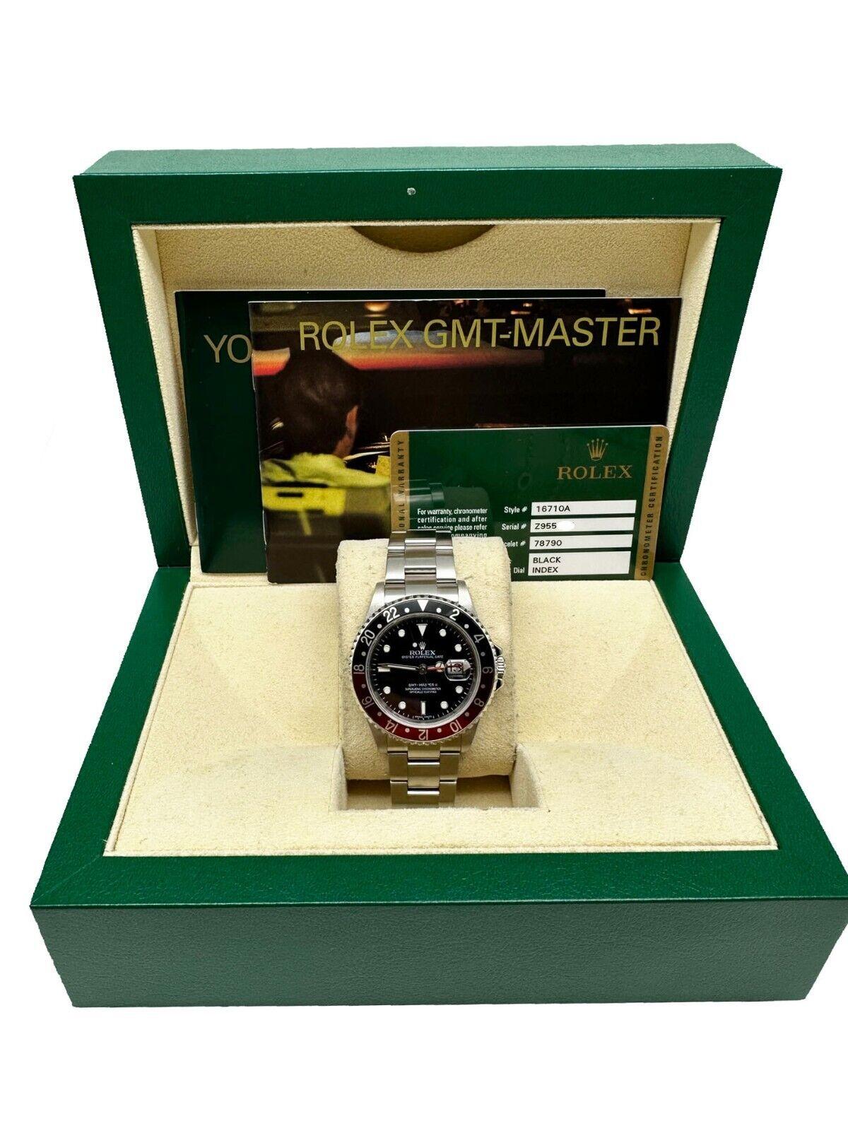 Numero di stile: 16710

Seriale: Z955***

Anno: 2007

Modello: GMT-Master II

Materiale della cassa: Acciaio inossidabile

Movimento: 3186

Fascia: Acciaio inossidabile

Lunetta: rosso 
