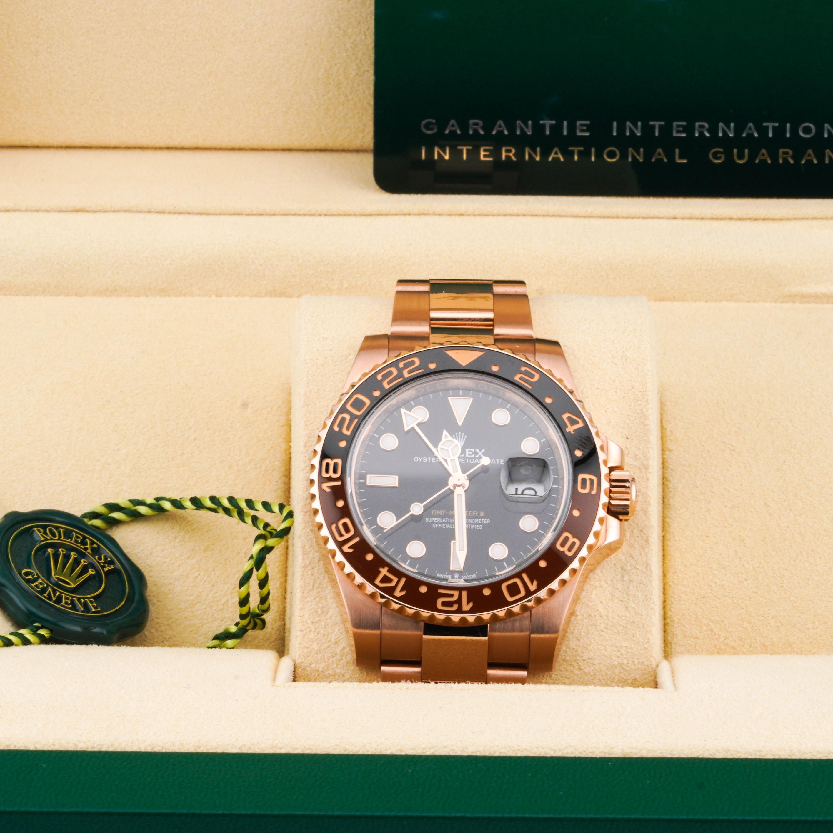 Rolex 2022 GMT-Master II 126715CHNR 18k Rose Gold 40mm Watch w/ Box and Card For Sale 6