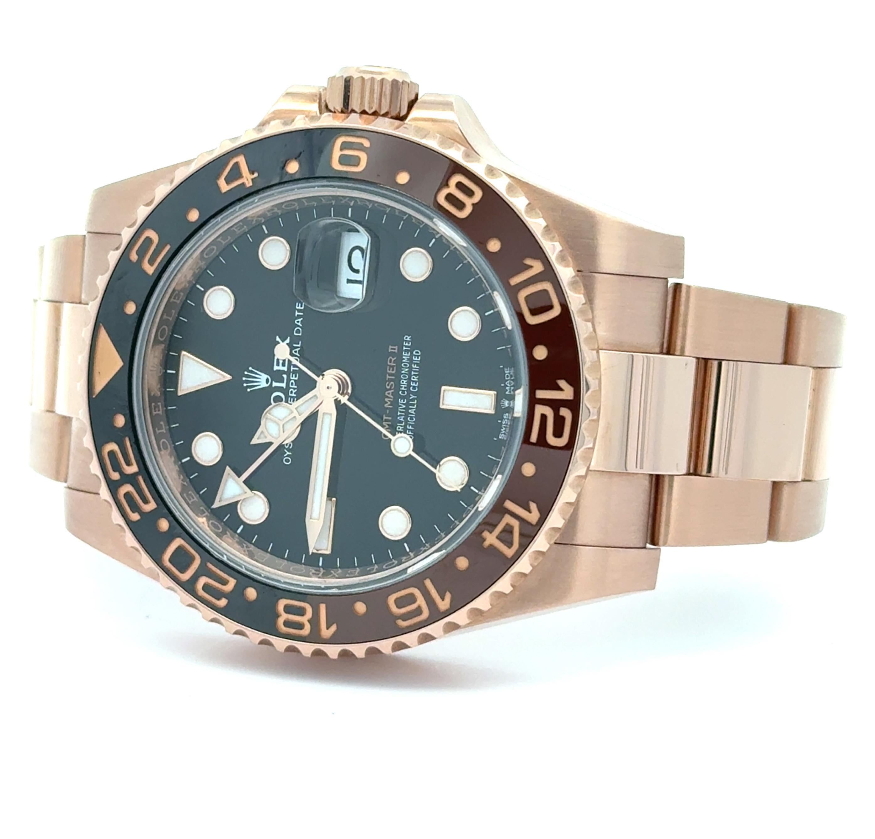 Rolex 2022 GMT-Master II 126715CHNR 18k Rose Gold 40mm Watch w/ Box and Card For Sale 2