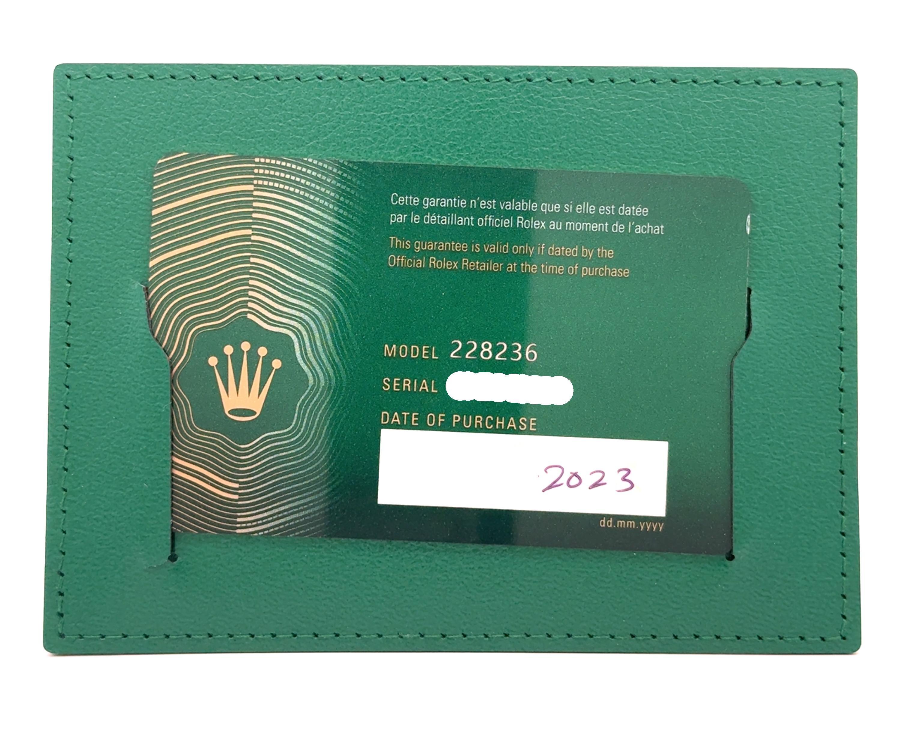 Rolex 2023 Day-Date 228236 Platinum Arabic Ice Dial Watch w/ FULL SET For Sale 6