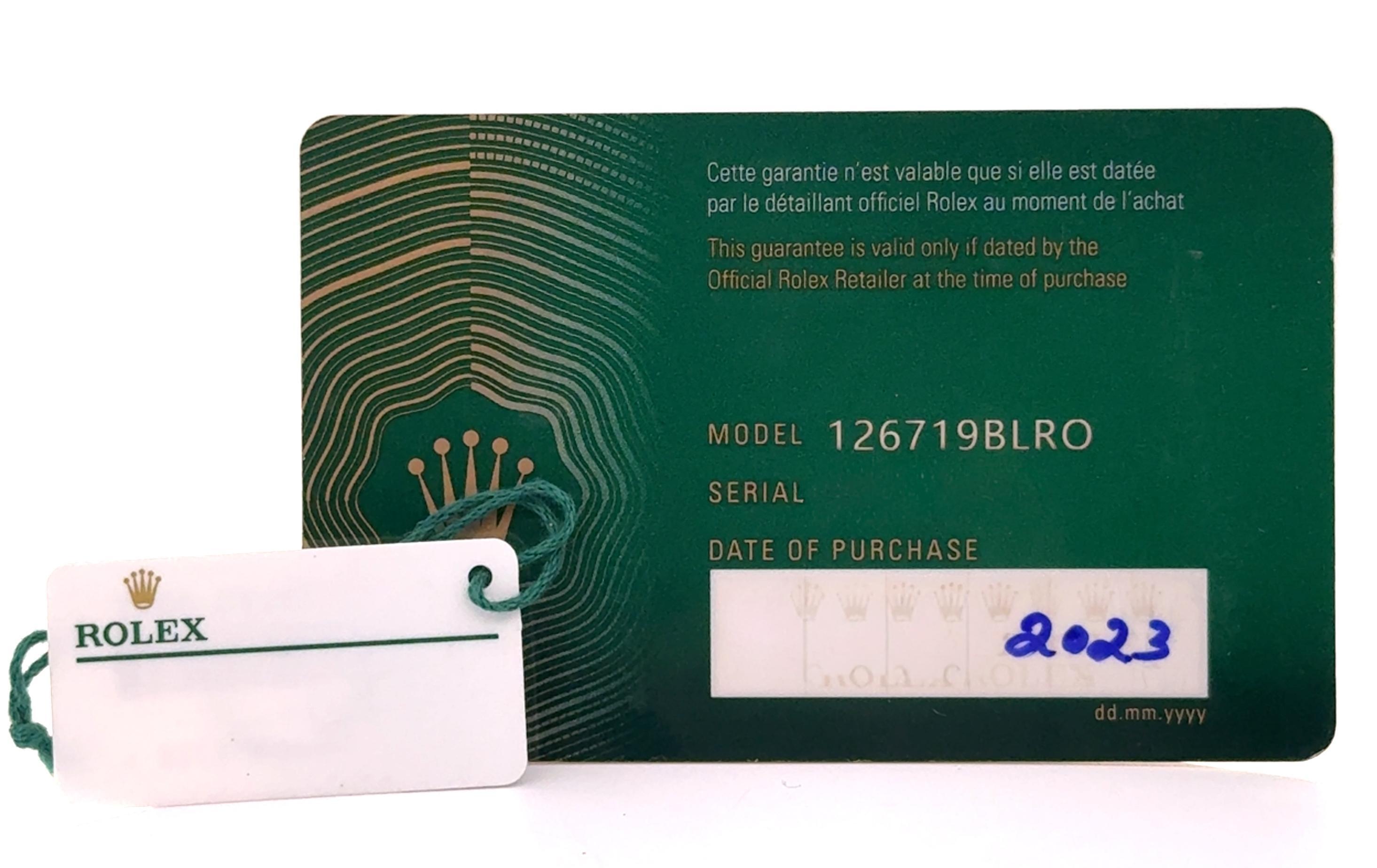 Rolex 2023 GMT-Master II 126719BLRO Reloj de oro con esfera de meteorito con tarjeta y etiqueta en venta 6