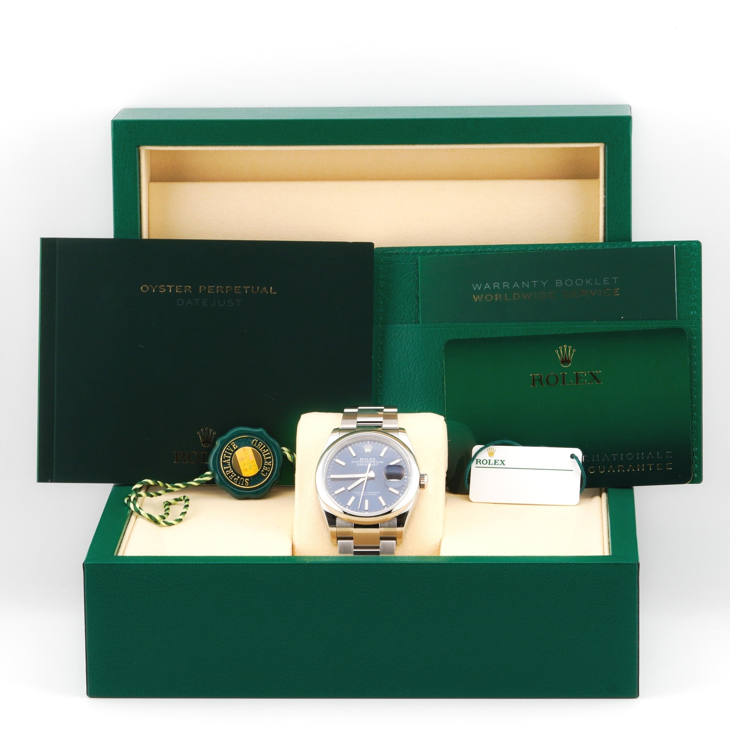 Rolex 2025 Datejust 126200 Quadrante Blu 36mm Oyster Orologio con Scatola e Documenti in vendita 6