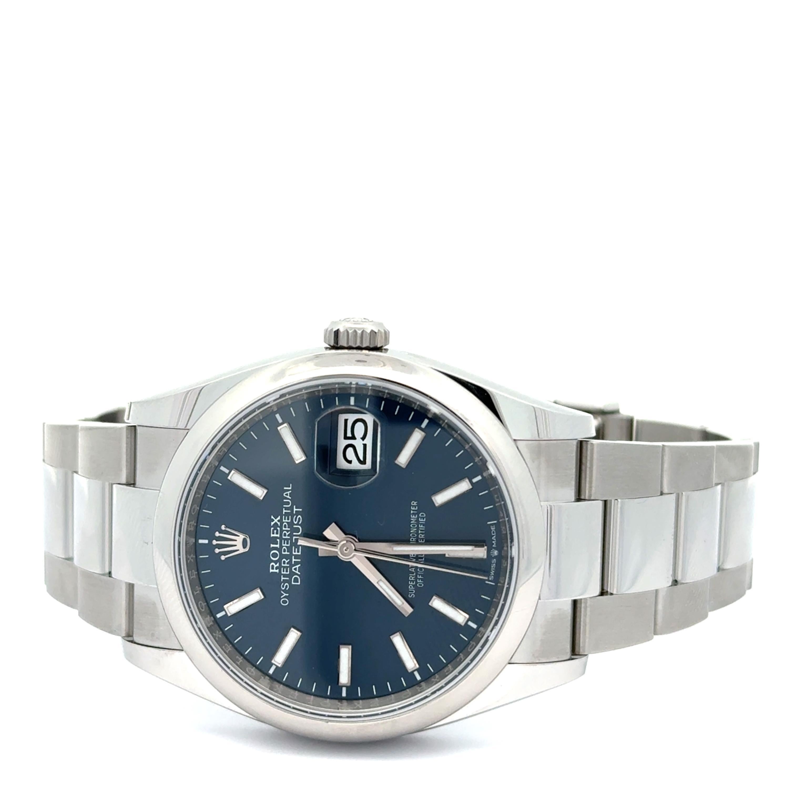 Rolex 2025 Datejust 126200 Quadrante Blu 36mm Oyster Orologio con Scatola e Documenti in vendita 2