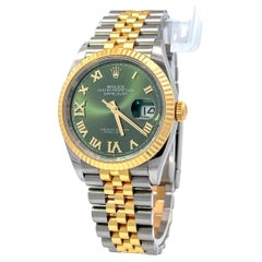Rolex 2025 Datejust Zwei-Ton 36mm Jubiläum Grün Römisch Diamant Zifferblatt Uhr