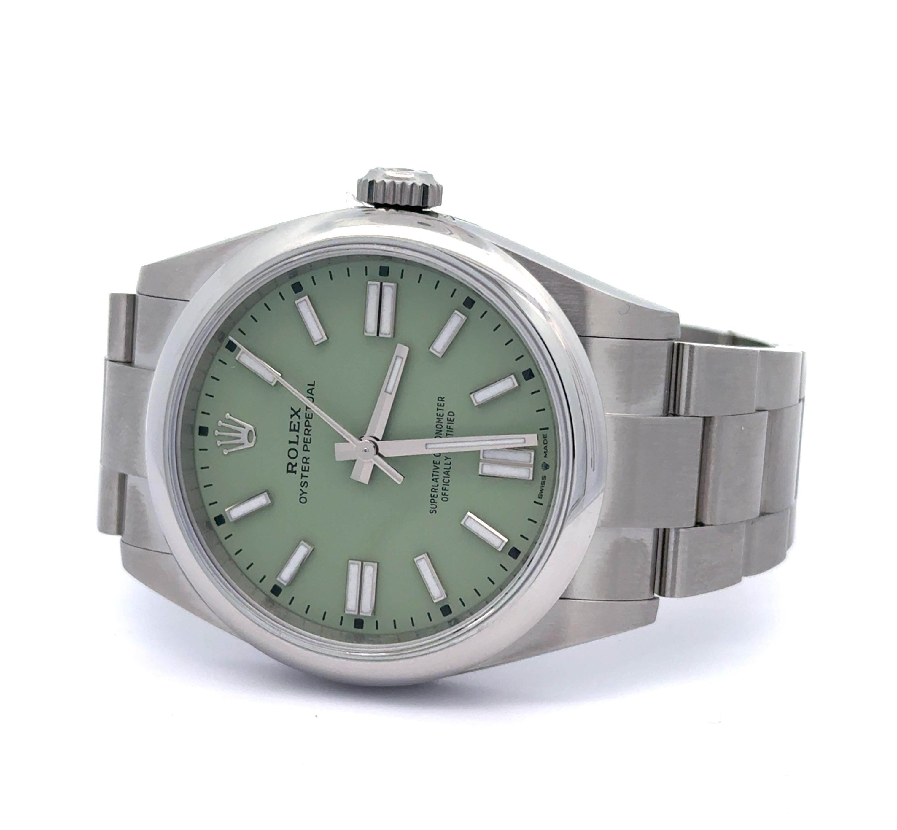 Rolex 2025 Oyster Perpetual 134300 41mm Pistazie Zifferblatt Uhr w / Box und Papiere im Angebot 1
