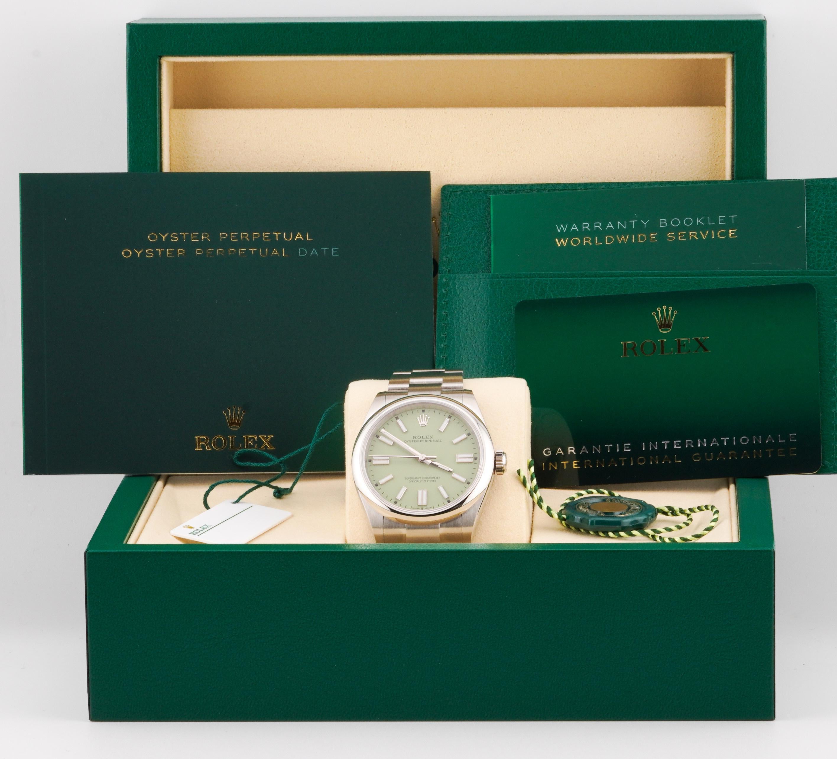 Rolex 2025 Oyster Perpetual 134300 41mm Pistazie Zifferblatt Uhr w / Box und Papiere im Angebot 4