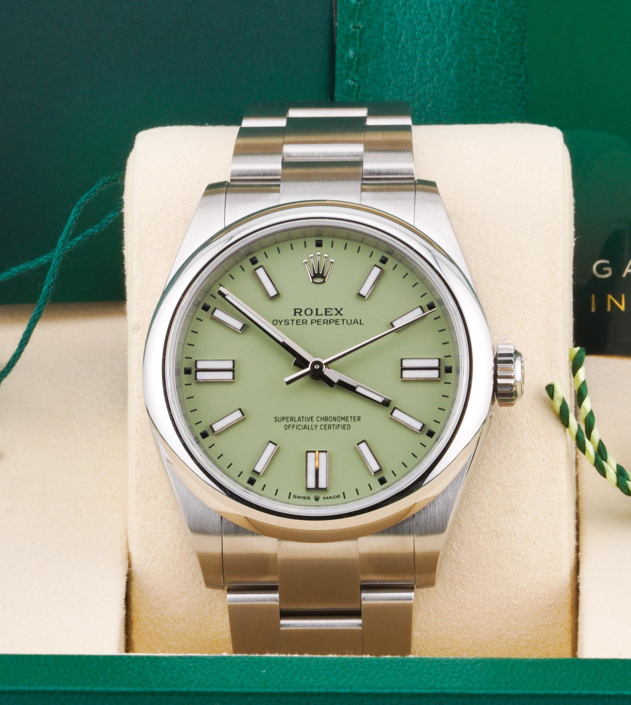 Rolex 2025 Oyster Perpetual 134300 41mm Pistazie Zifferblatt Uhr w / Box und Papiere im Angebot 5
