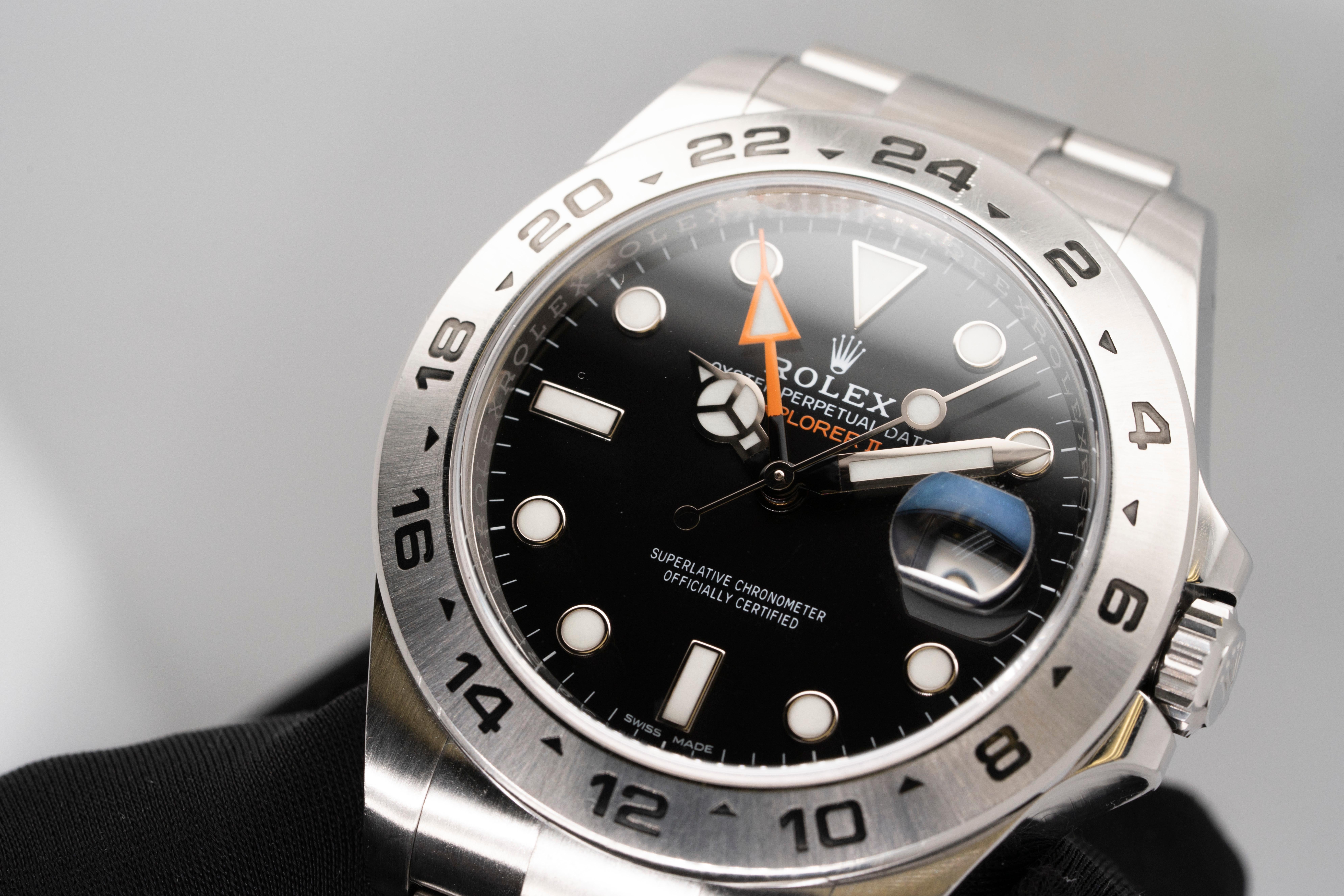 Women's or Men's Rolex 216570 Explorer II Stainless Steel Black Dial Watch For Sale