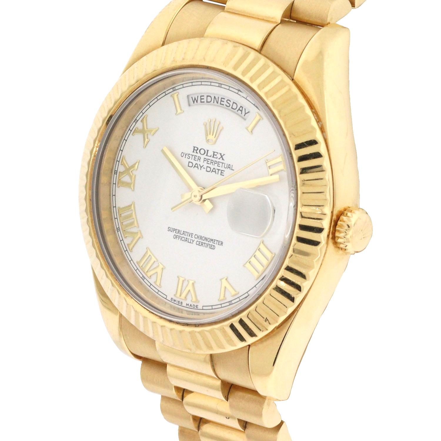 Rolex 218238 Day-Date II 41mm Gelbgold Weiße römische Zifferblattuhr im Angebot 2