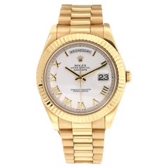 Rolex 218238 Day-Date II 41mm Yellow Gold White Roman Dial Watch
