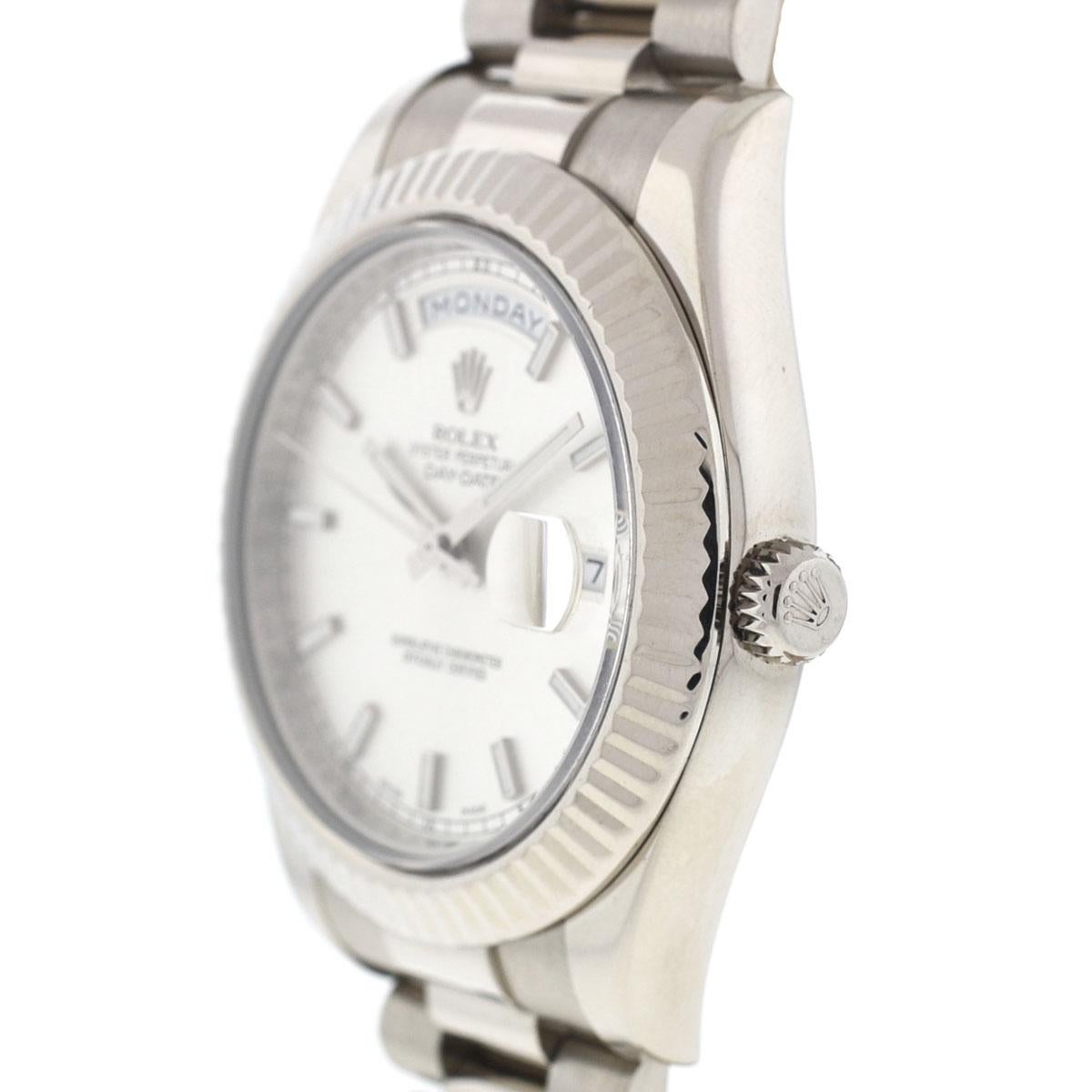 Rolex 218239 President Day Date II 18 Karat White Gold Automatic Watch In Excellent Condition In Boca Raton, FL