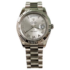 Rolex 218239 President Day Date II 41mm Silver Dial 18K White Gold Box Paper