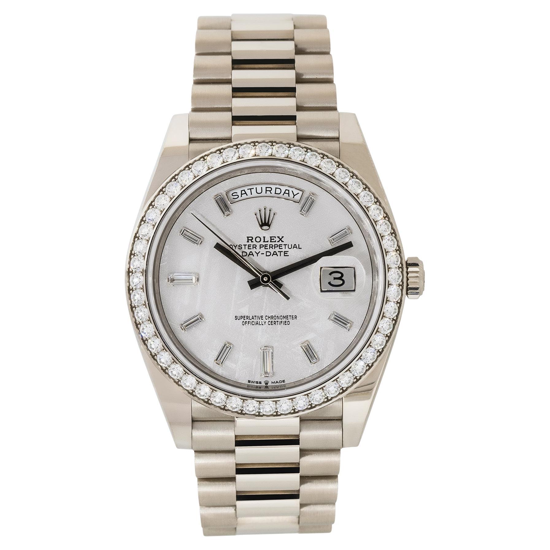 Rolex 228349RBR Day-Date Montre en or blanc 18 carats avec cadran en diamant météorite en vente