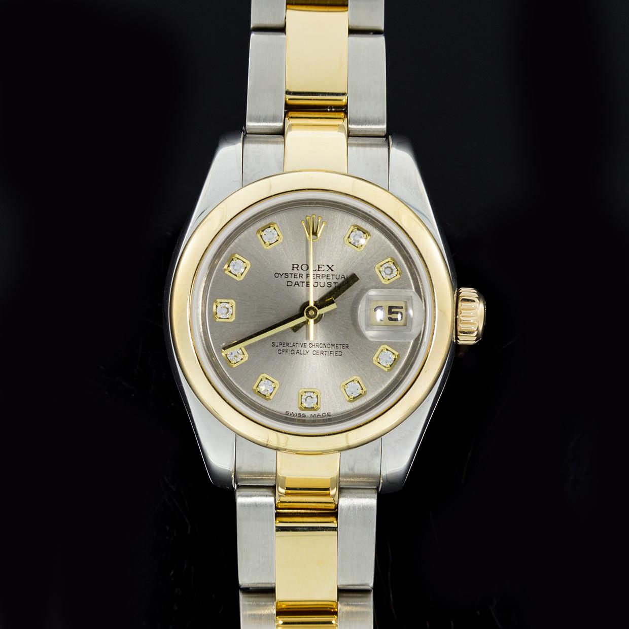 Round Cut Rolex Two-Tone 26mm Datejust Watch with Slate Diamond Dial, Model 179163