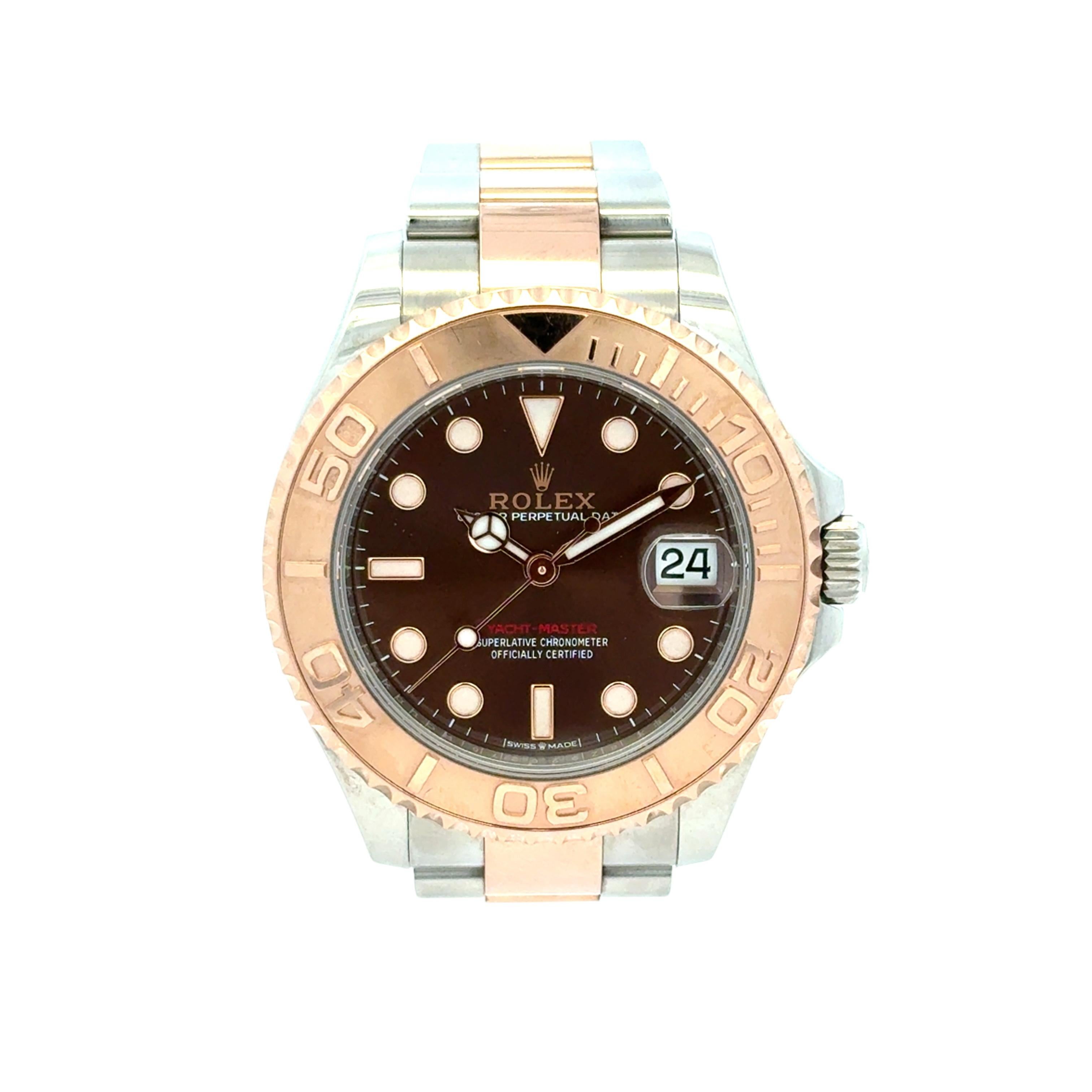Rolex 268621 Yacht-Master Stainless Steel 18k Rose Gold 37mm Watch Full Set For Sale 9