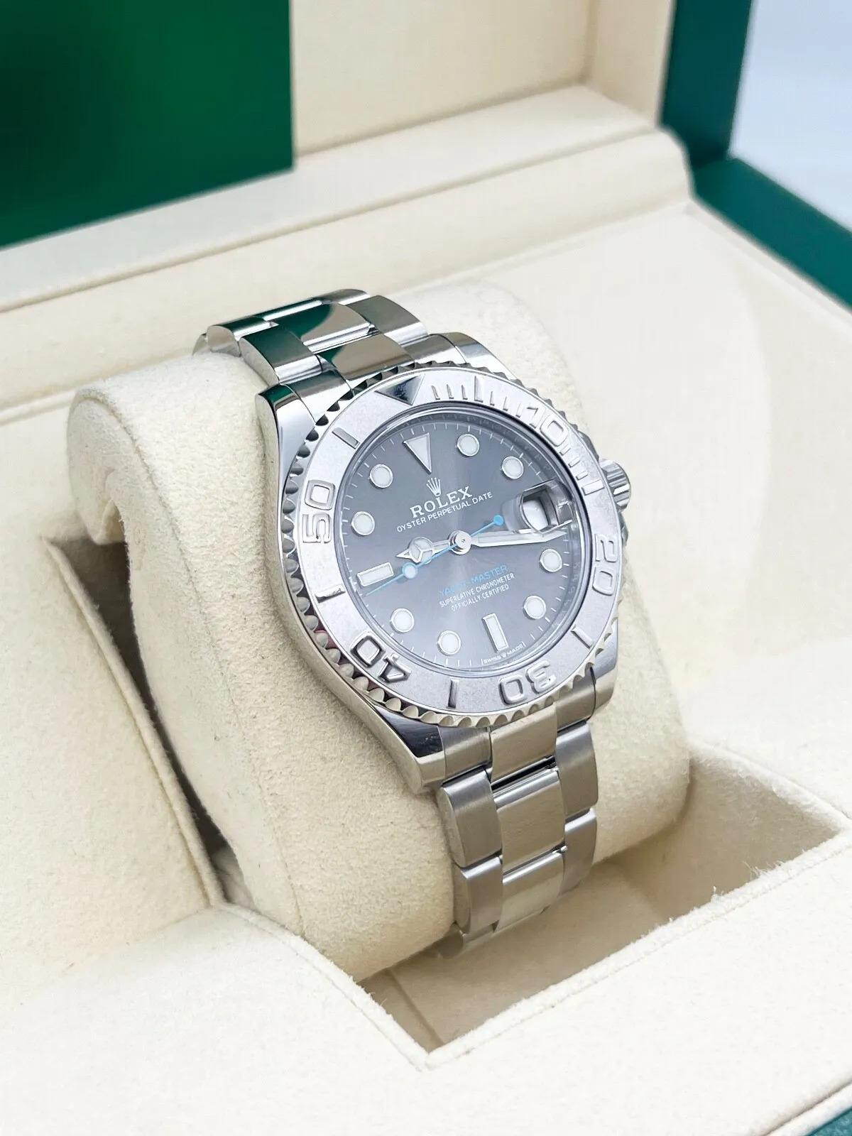 Rolex 268622 Yacht Master 37 Slate Dial Platinum Stainless Steel Box Papers 2021 In Excellent Condition For Sale In San Diego, CA