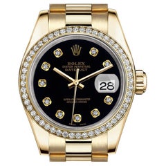 Rolex 26mm Datejust 18kt Gold Black Color Dial with Diamond Accent Diamond Bezel