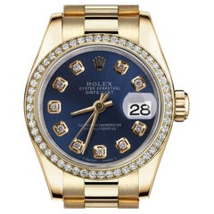 Vintage Rolex Datejust 18kt Gold Blue Color Dial with Diamond Accent Diamond Bezel 6917