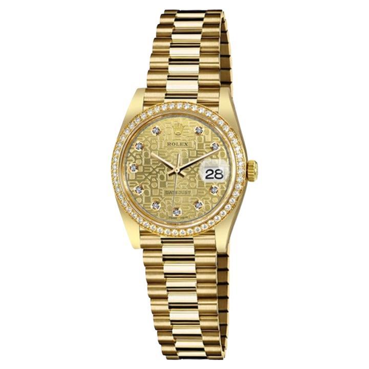 Rolex Datejust 18kt Gold Champagne Gold Jubilee Engraved Plate Diamond Dial 6917 For Sale