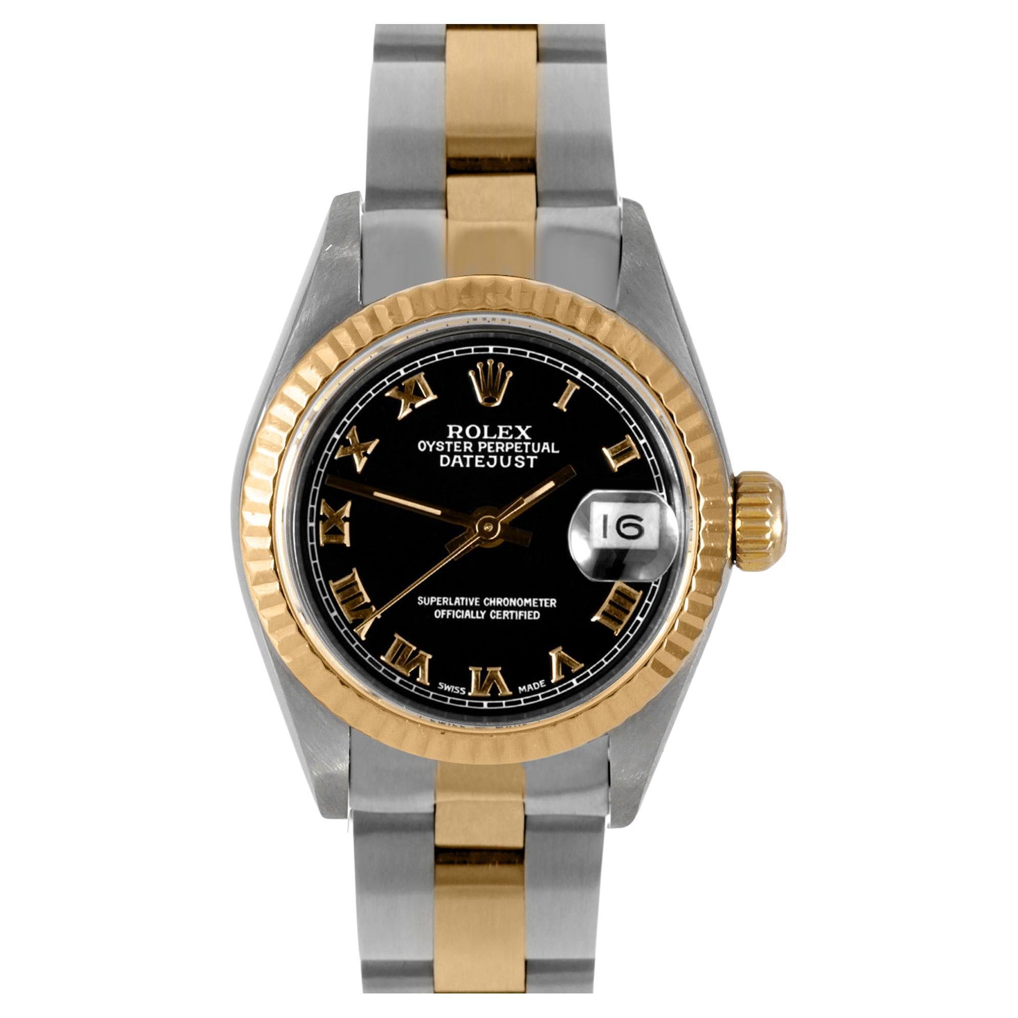 Rolex  Ladies 26mm Datejust 6917 Black Roman numeral two tone Oyster   For Sale