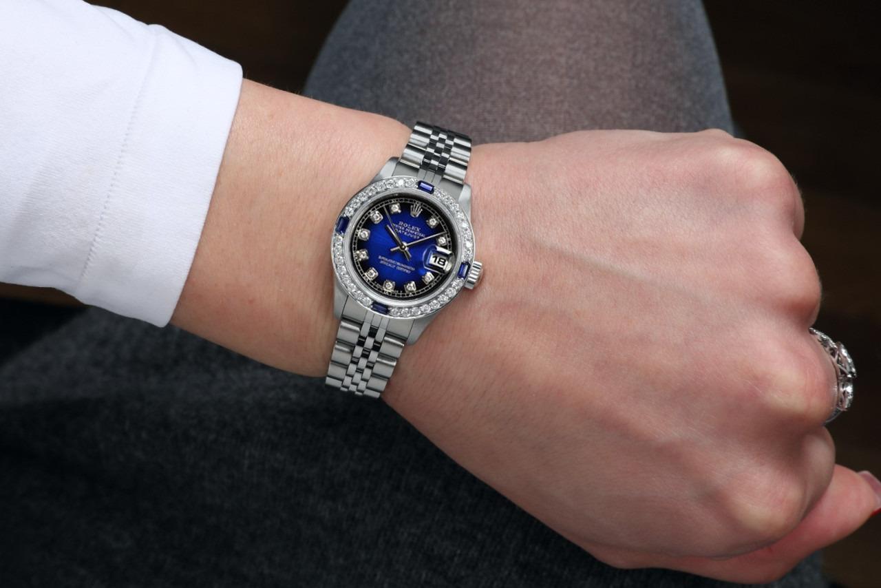 rolex datejust blue dial diamond