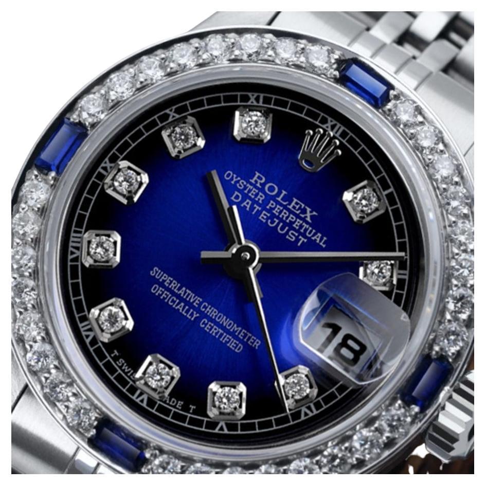 Rolex Datejust Blaue Vignette-Diamant-Zifferblatt Edelstahl-Damenuhr 69160 im Angebot
