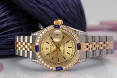 Rolex Datejust Champagne Index Dial Two Tone Watch Sapphires & Diamonds 69173