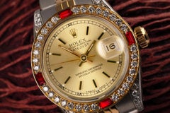 Rolex Datejust Champagne Index Dial Two Tone Watch with Rubies/Diamonds