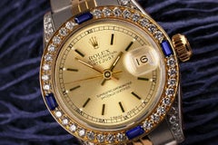 Rolex Datejust Champagne Index Dial Two Tone Watch w Sapphires/Diamonds