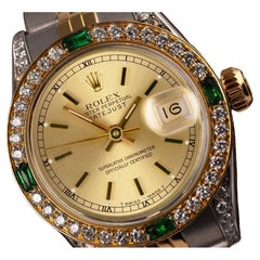 Rolex Datejust Champagne Index Dial Two Tone Watch with Emeralds & Diamonds 